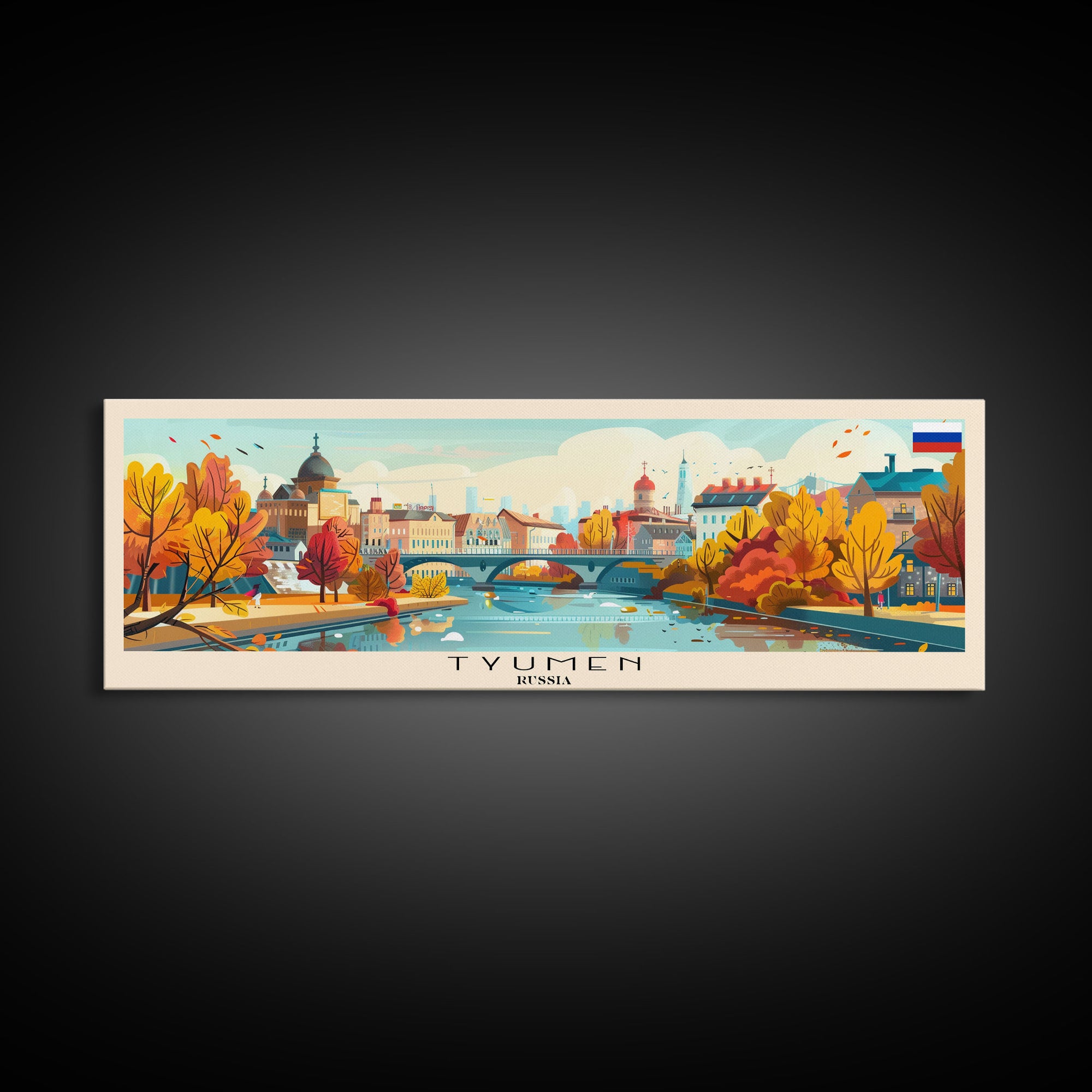 Tyumen Russia Panoramic Travel Poster, Framed Canvas Print or Metal Wall Art, Travel Art, Home Decor, Panoramic Painting, Midcentury Art