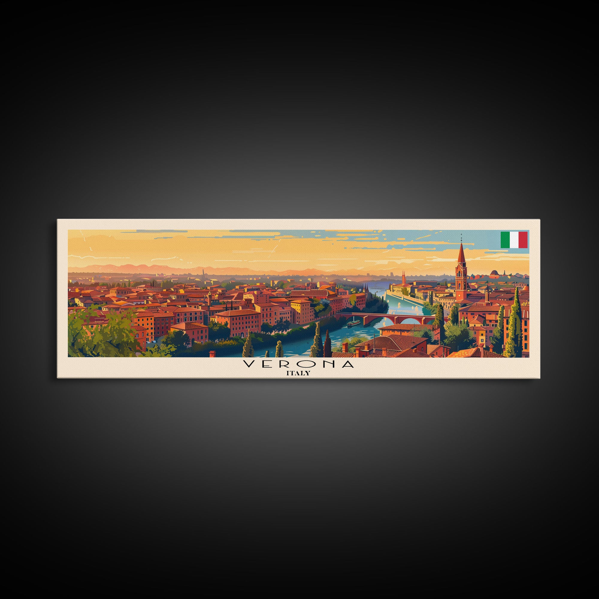 Verona Italy Travel Art, City Art, Framed Canvas Print or Metal Wall Art, Europe Travel Poster, Panoramic Wall Art, Extra Wide Wall Art