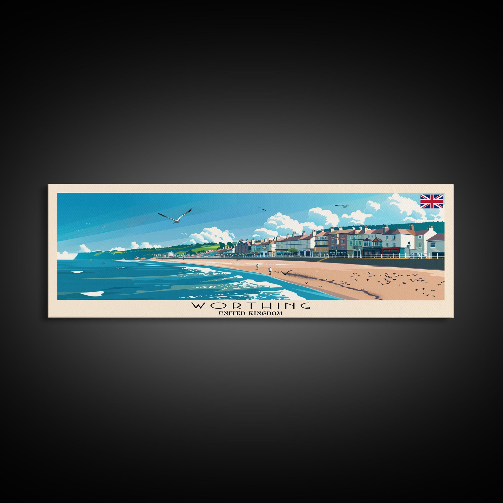 Worthing United Kingdom Wall Art, Panoramic Travel Poster, Panoramic Framed Canvas Print, City Wall Art, Wall Hanging Home Decor, Travel Art