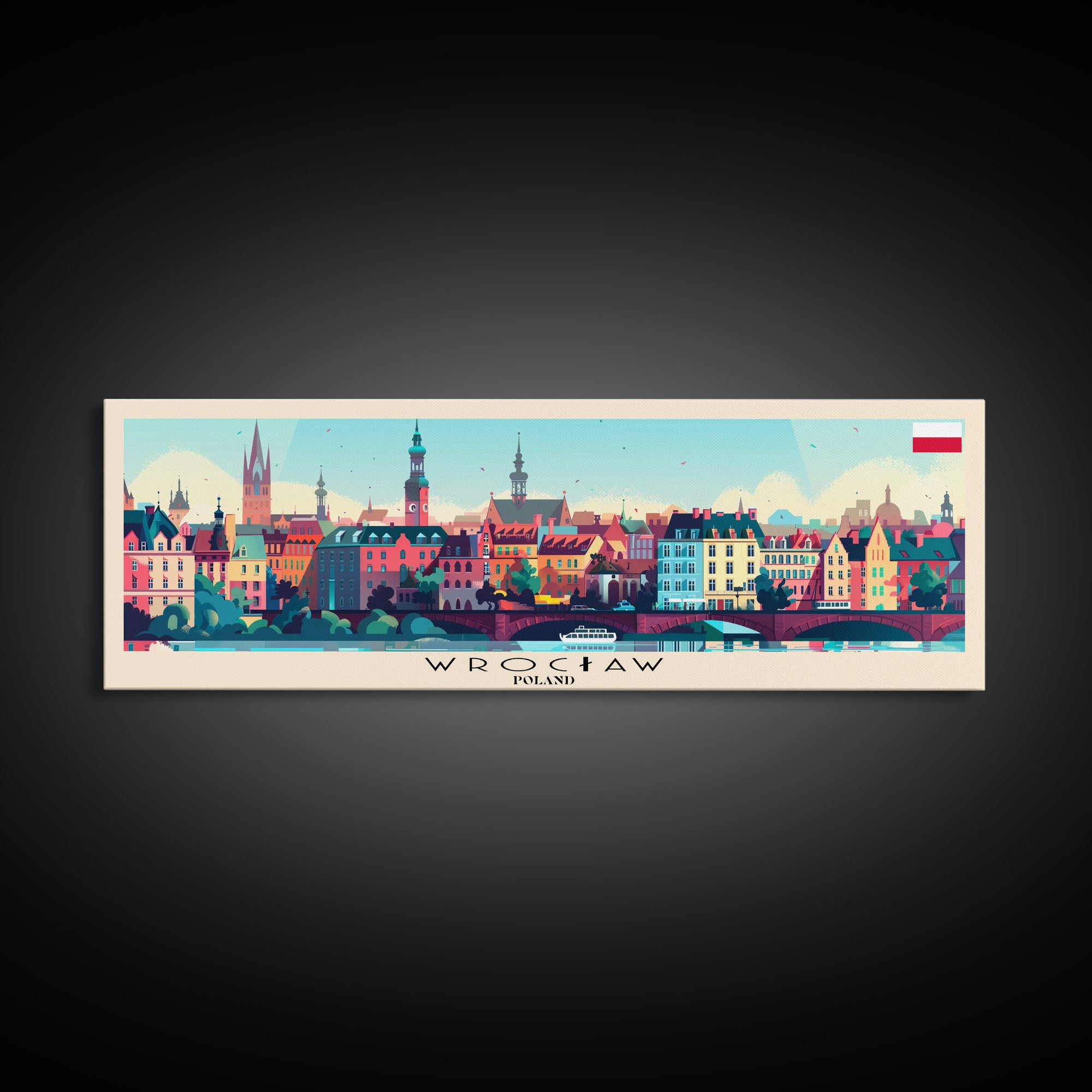 Wroclaw Poland Travel Print Wall Art, Panoramic City Art, Travel Art, Wall Decor, Vacation Gift, Framed Canvas Print Or Metal Art