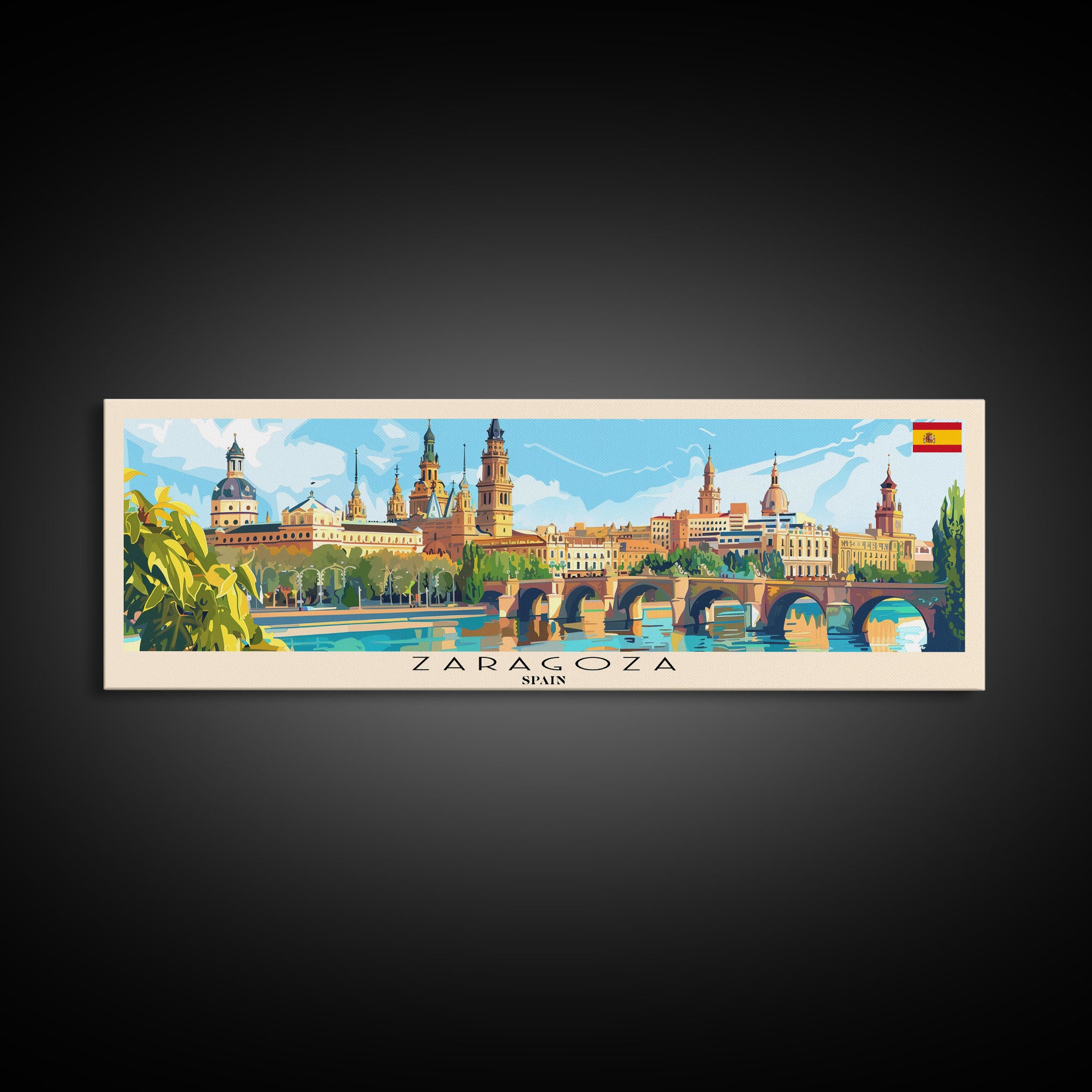 Zaragoza Spain Wall Art, Panoramic Travel Poster, Panoramic Framed Canvas Print, City Wall Art, Wall Hanging Home Decor, Travel Art