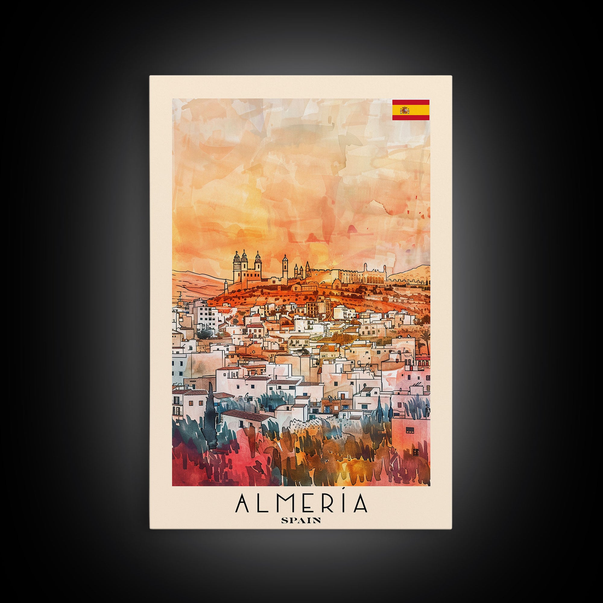 Almerķa Spain Beachside City Travel Poster Art, Framed Canvas Print, Vibrant Wall Art for Living Room, Bedroom Decor, Home Decoration