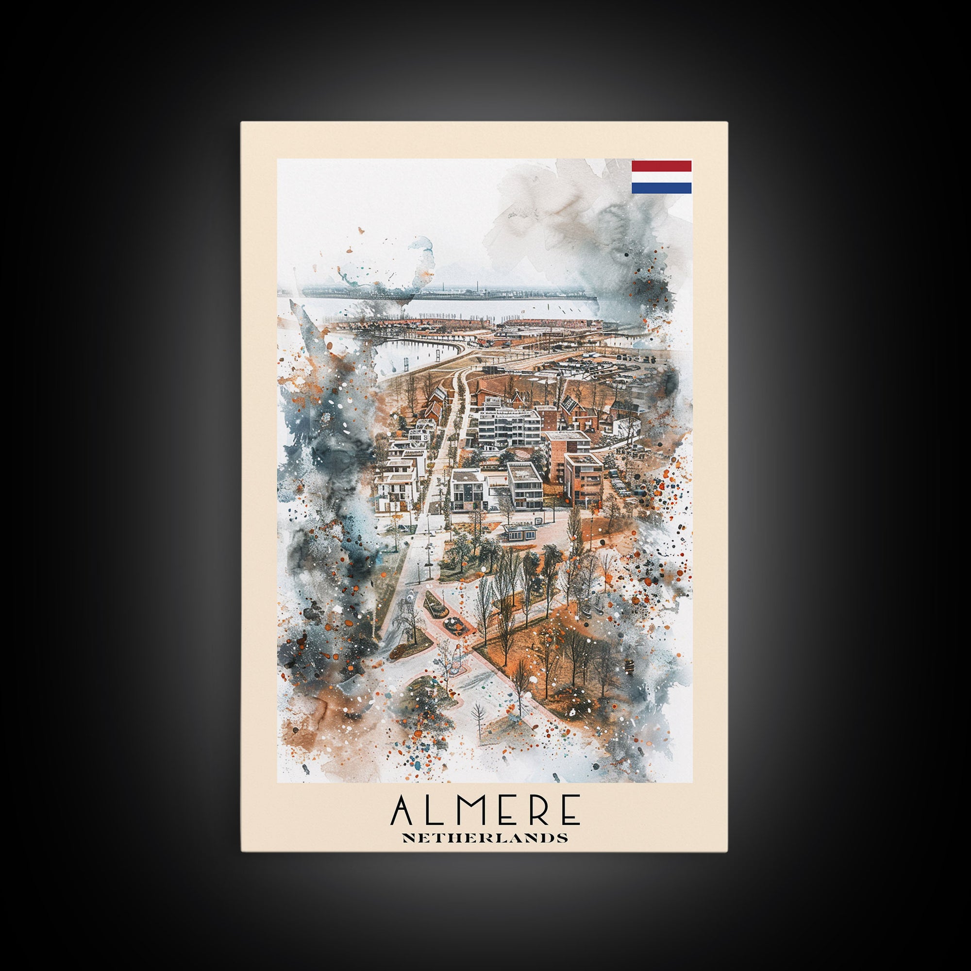 Almere Netherlands Modern City Travel Poster Art, Framed Canvas Print, Unique Wall Art for Living Room, Bedroom Decor, Home Decoration