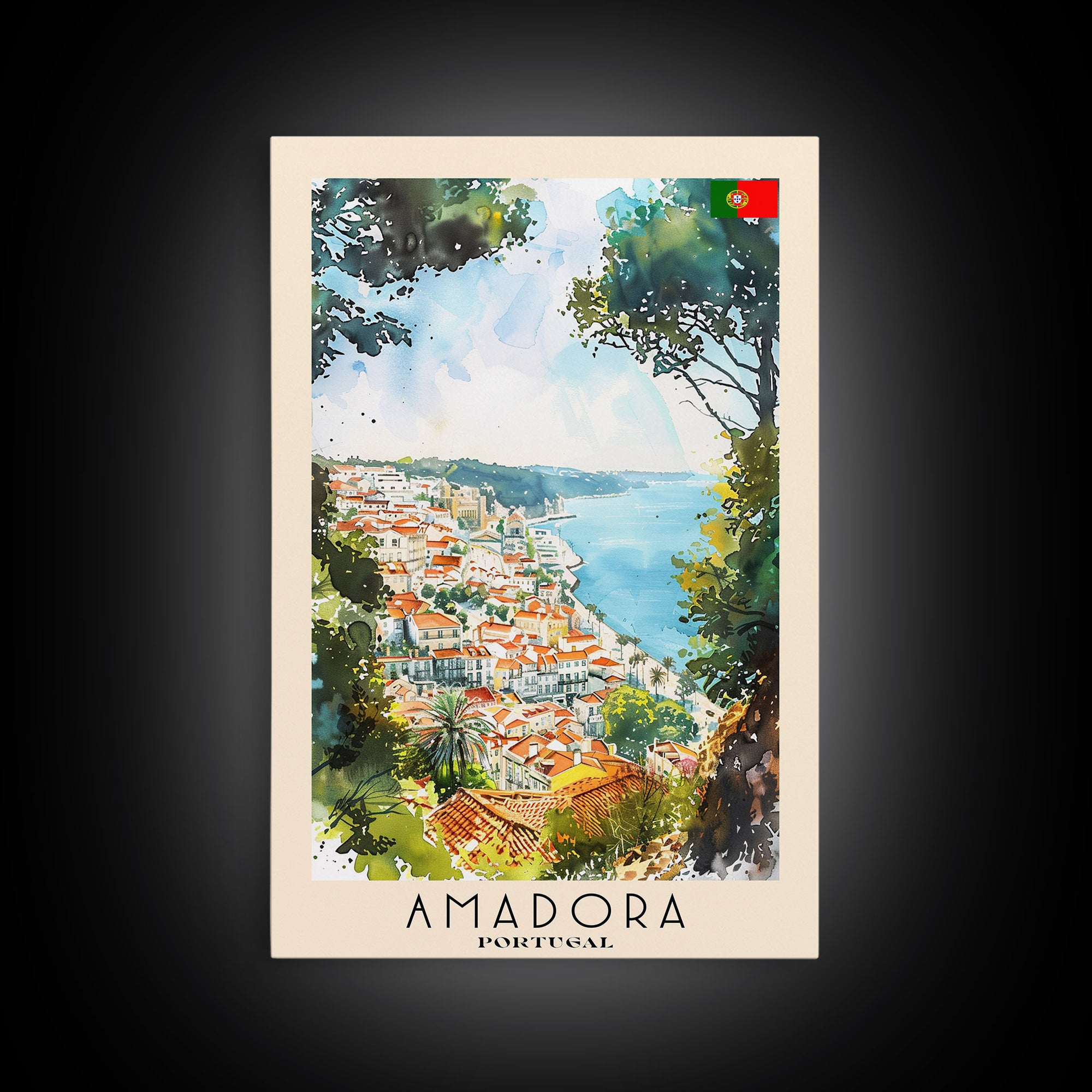 Amadora Portugal Scenic View Travel Poster Art, Framed Canvas Print, Stunning Wall Art for Living Room, Bedroom Decor, Home Decoration