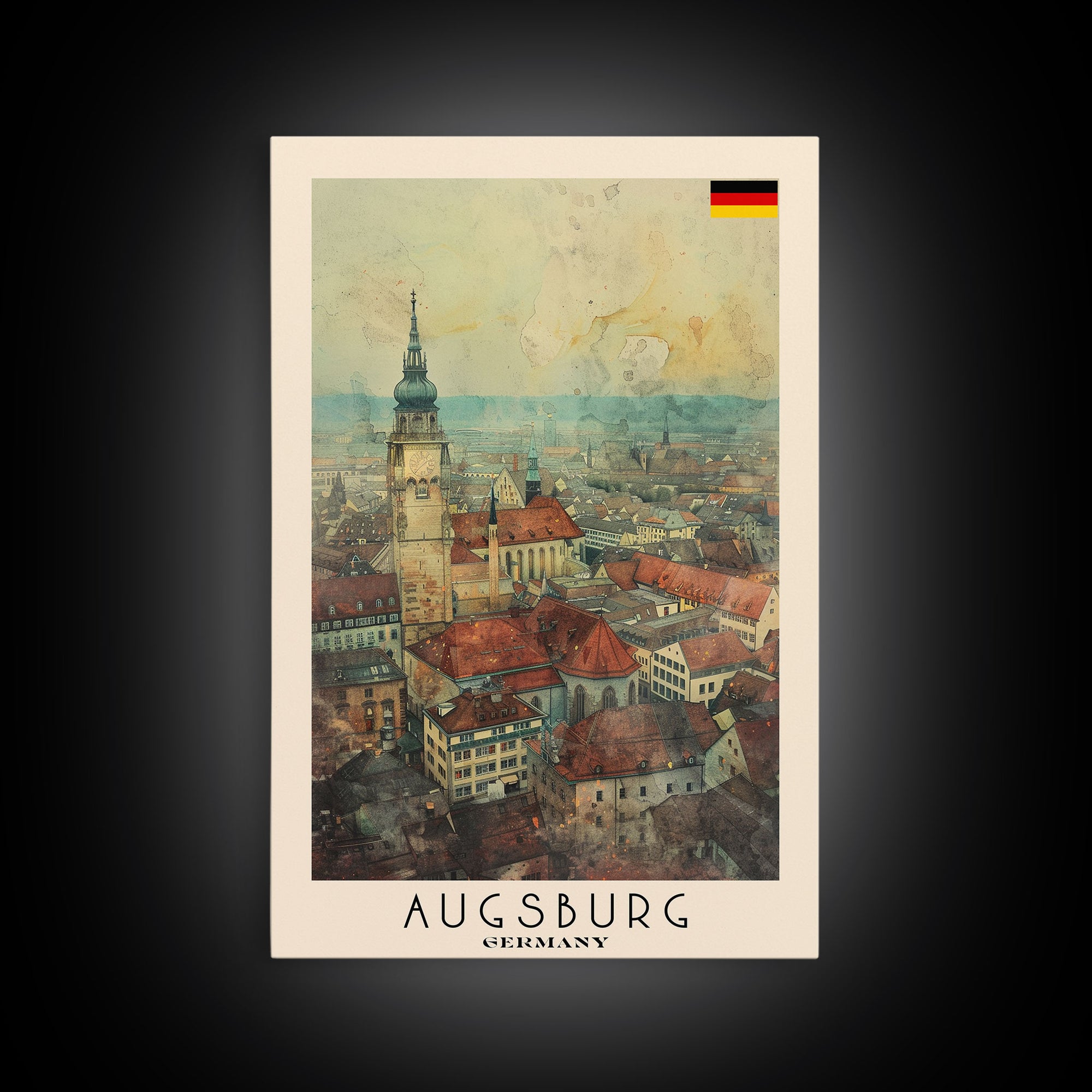 Augsburg Germany Travel Poster Framed Canvas Print, Wall Art, Home Decor, Travel Print, Watercolor Painting, Historical Cityscape, Original Art