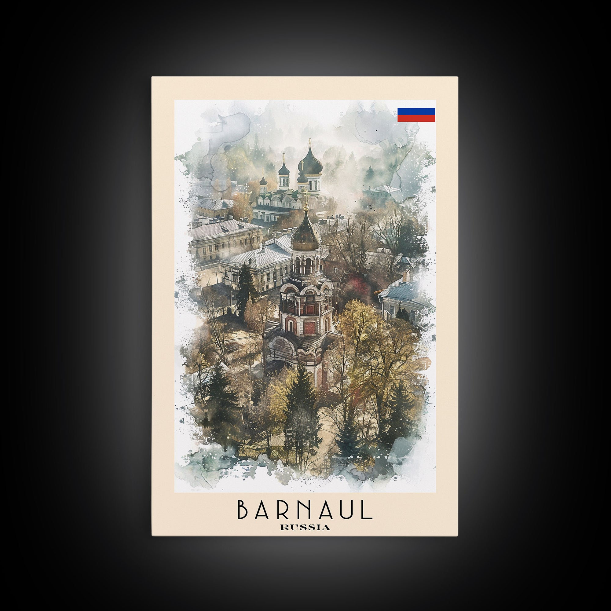 Barnaul Russia Travel Poster Framed Canvas Print, Wall Art, Home Decor, Abstract Painting, Living Room Art, Vacation Gift