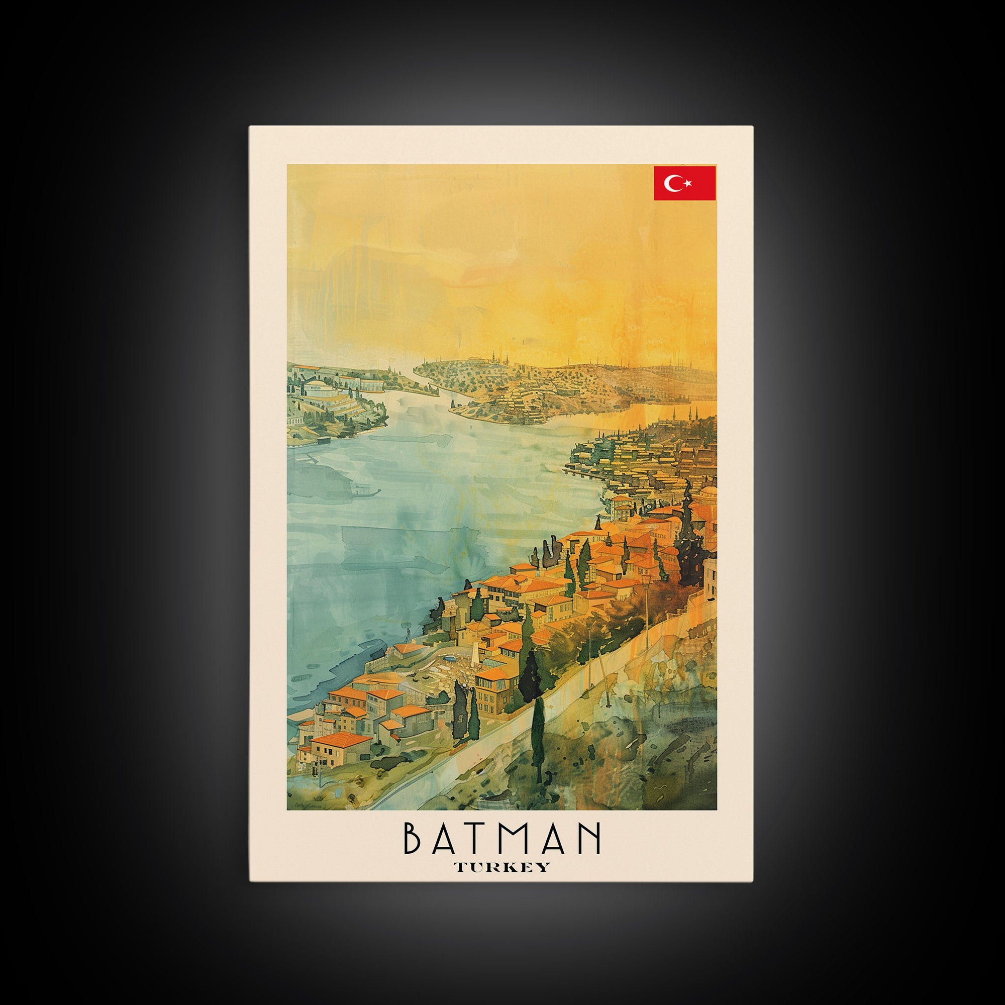 Batman Turkey Travel Poster Framed Canvas Print, Wall Art, Living Room Art, Watercolor Painting, Original Art, Vacation Gift