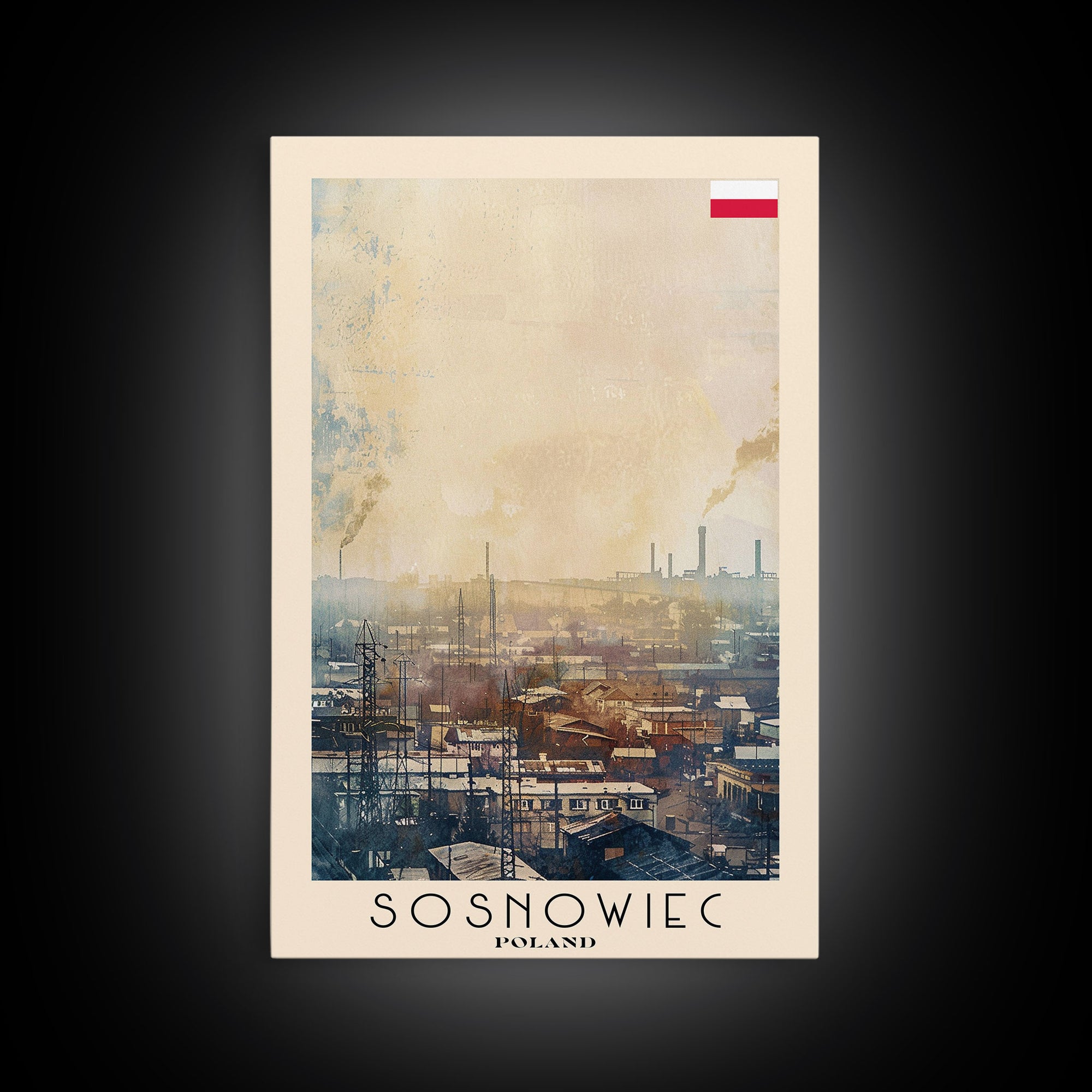 Sosnowiec Poland Travel Poster Framed Canvas Print, Watercolor Painting, Urban Wall Art, Home Decor, Polish Cityscape, Modern Art