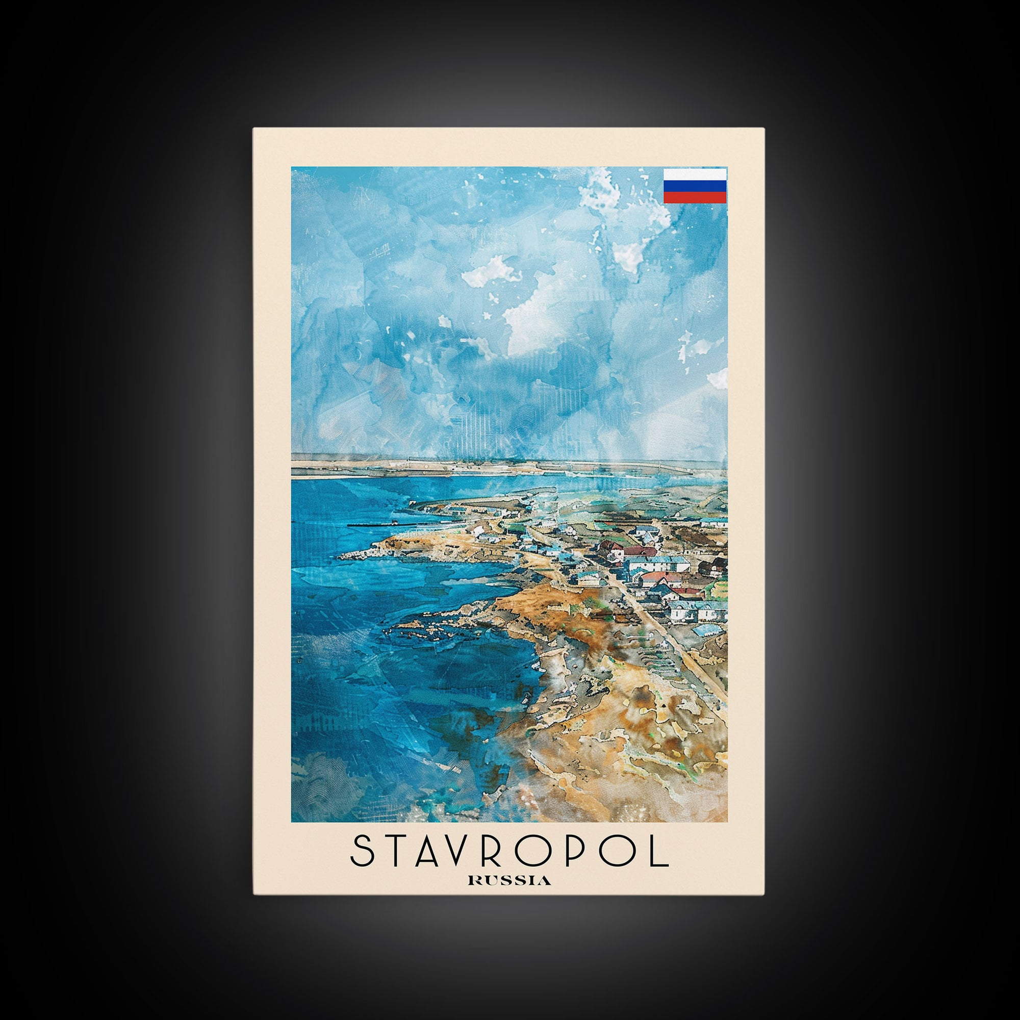 Stavropol Russia Travel Poster Framed Canvas Print, Watercolor Painting, Urban Wall Art, Home Decor, Russian Cityscape, Artistic Decor