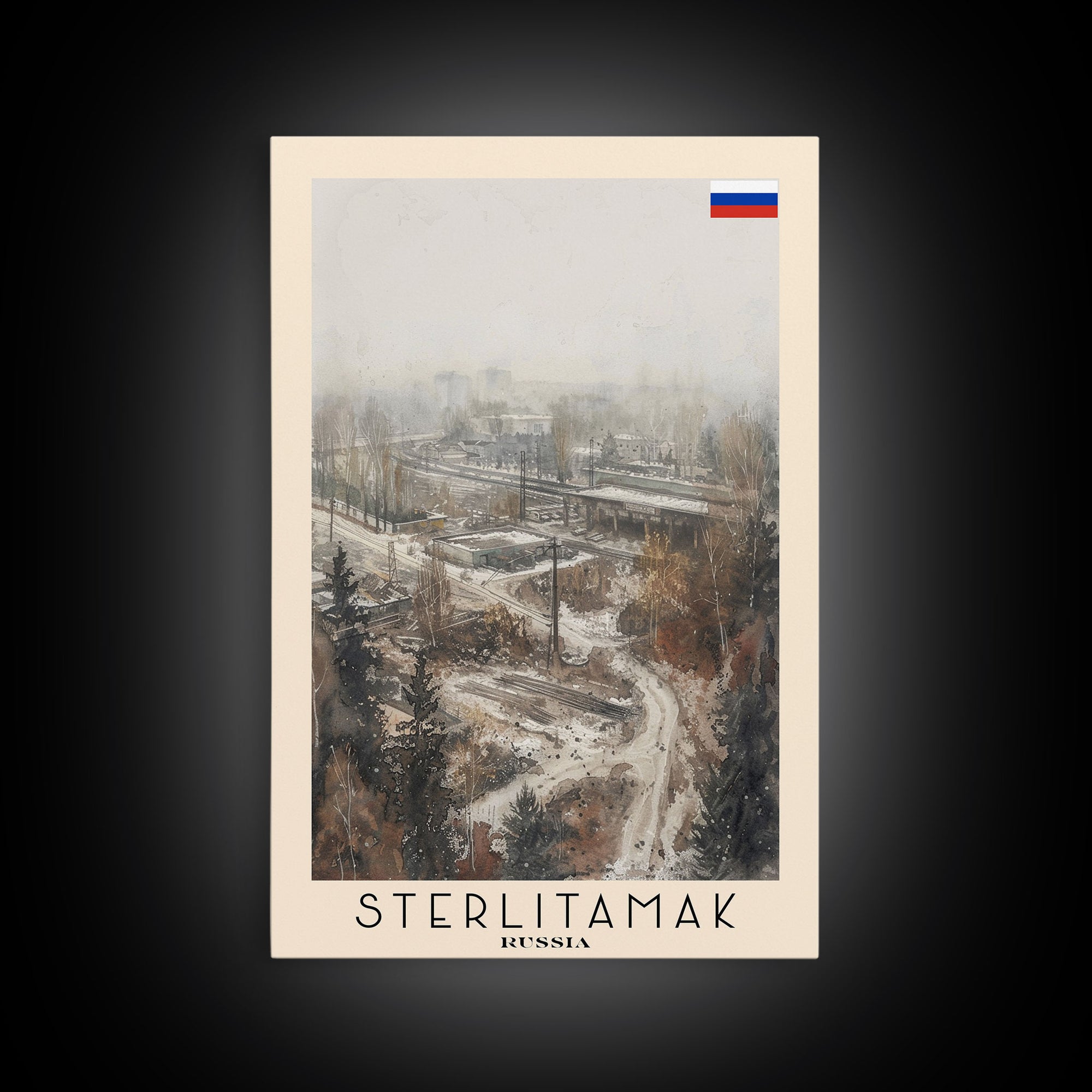 Sterlitamak Russia Travel Poster Framed Canvas Print, Watercolor Painting, Scenic Wall Art, Home Decor, Russian Landscape, Traditional Art