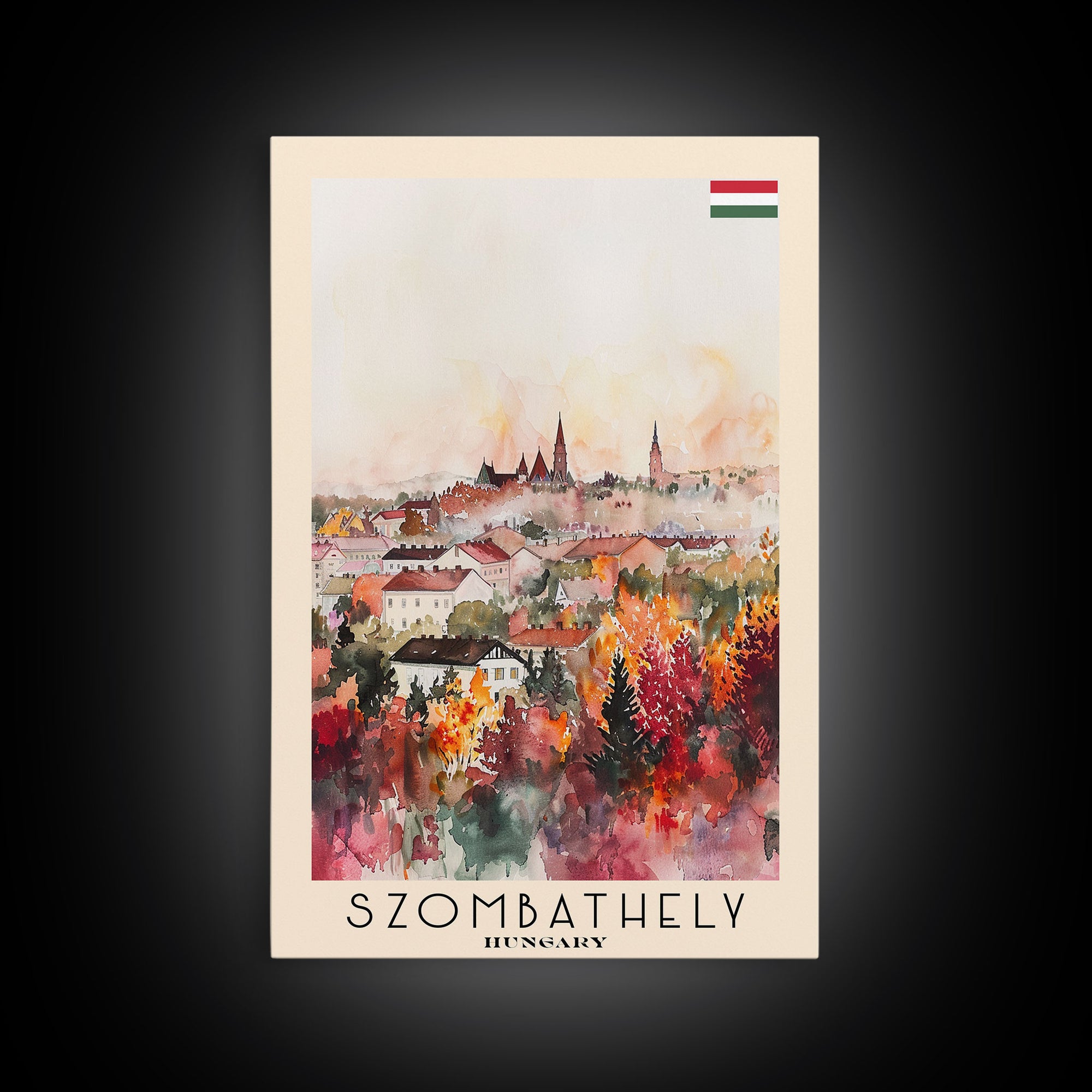 Szombathely Hungary Travel Poster Framed Canvas Print, Watercolor Painting, Scenic Wall Art, Home Decor, Hungarian Cityscape, Classic Art