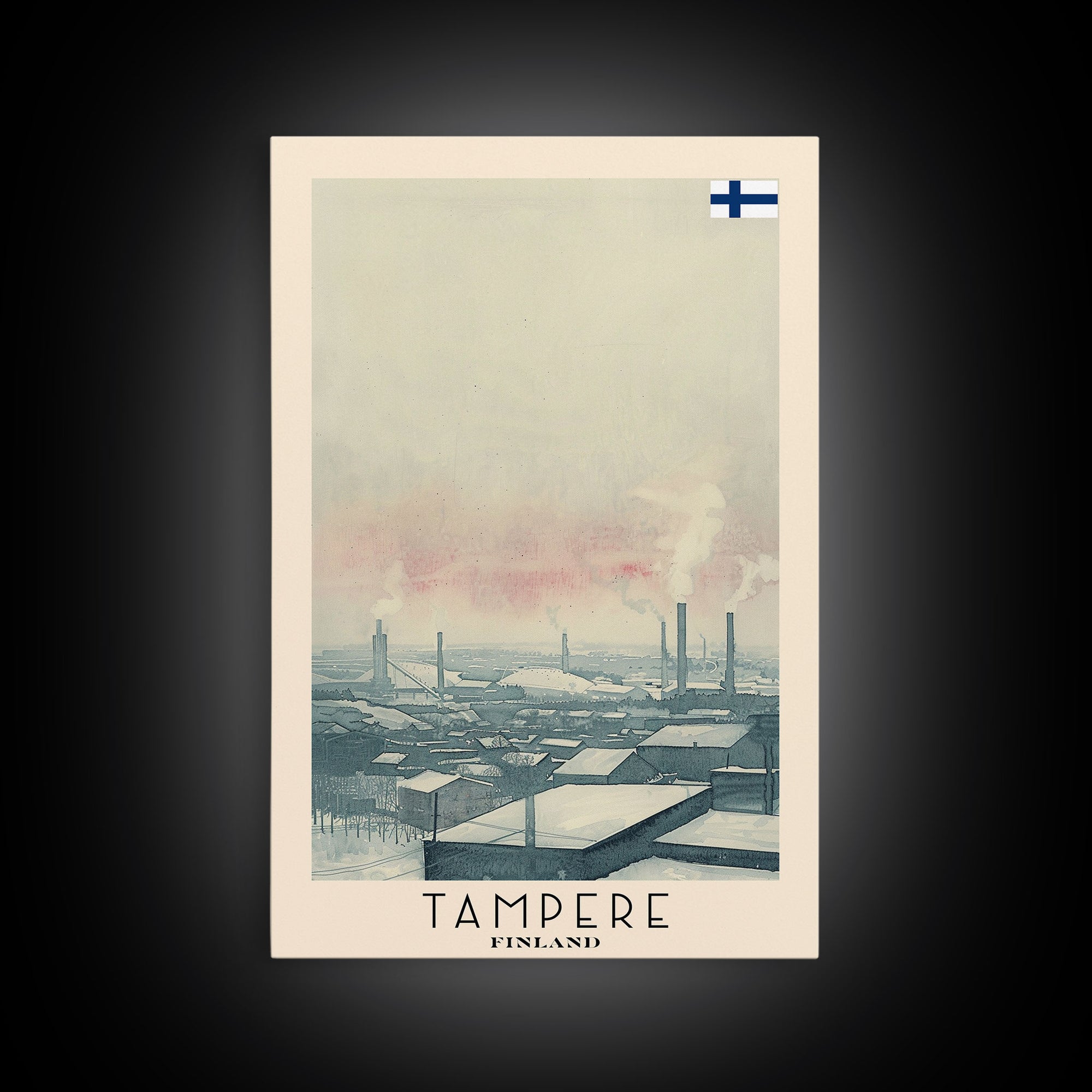 Tampere Finland Travel Poster Framed Canvas Print, Watercolor Painting, Scenic Wall Art, Home Decor, Finnish Landscape, Contemporary Art