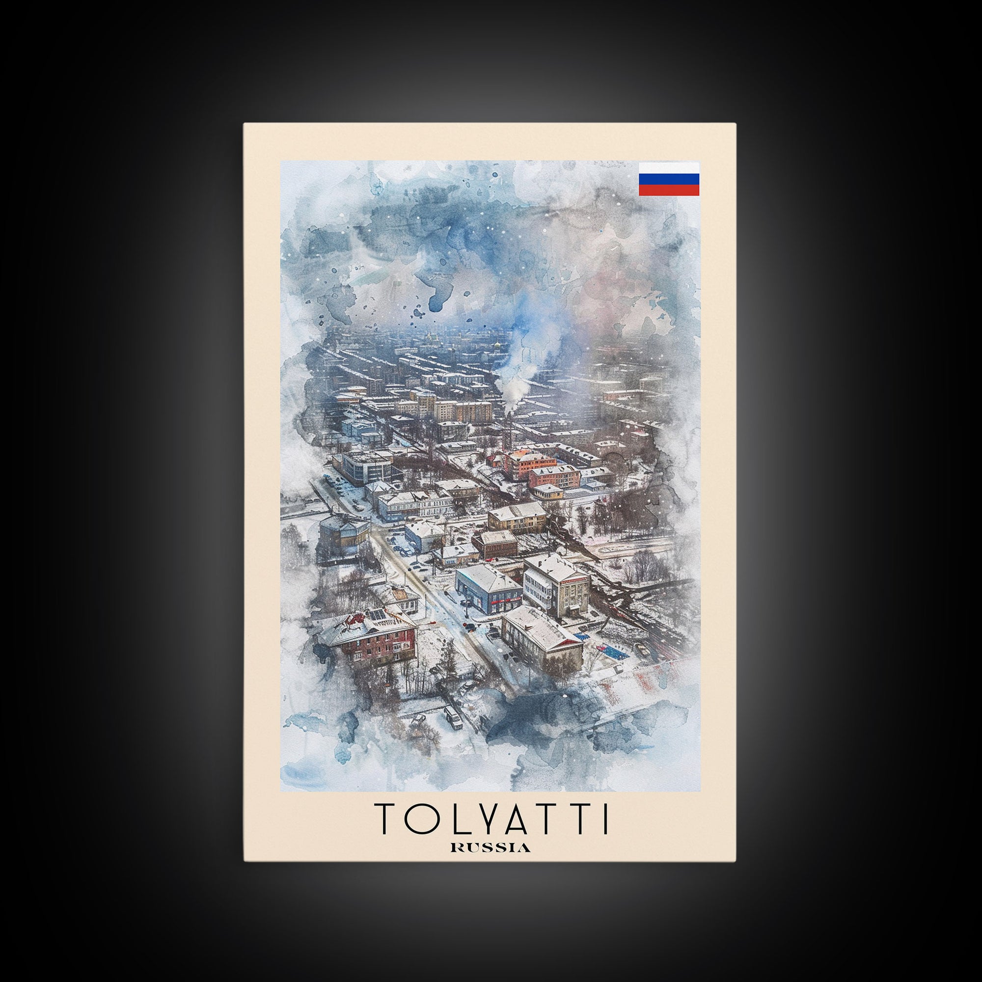 Tolyatti Russia Travel Poster Framed Canvas Print, Watercolor Painting, Scenic Wall Art, Home Decor, Russian Landscape, Rustic Art