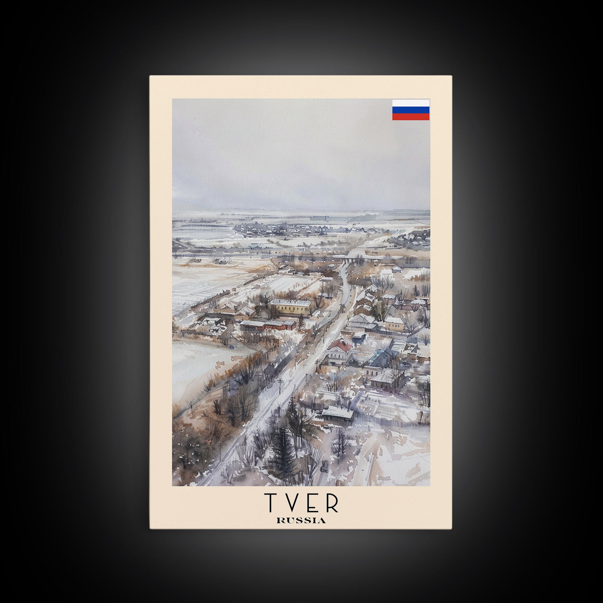 Tver Russia Travel Poster Framed Canvas Print, Watercolor Painting, Scenic Wall Art, Home Decor, Russian Landscape, Rustic Decor