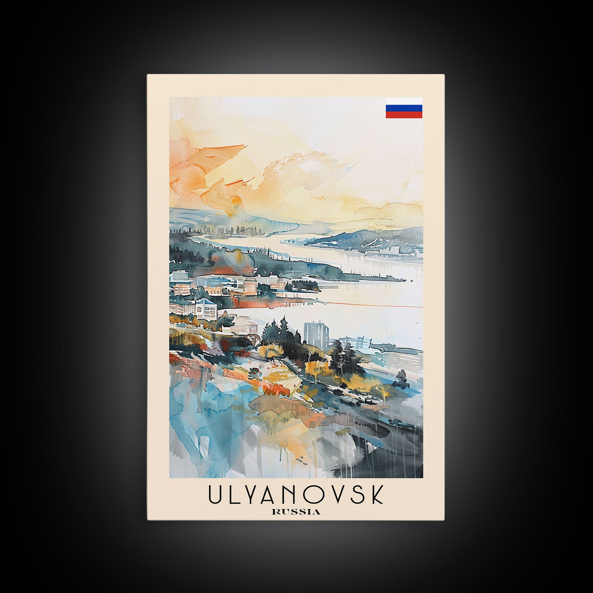 Ulyanovsk Russia Travel Poster Framed Canvas Print, Watercolor Painting, Urban Wall Art, Home Decor, Russian Cityscape, Modern Art