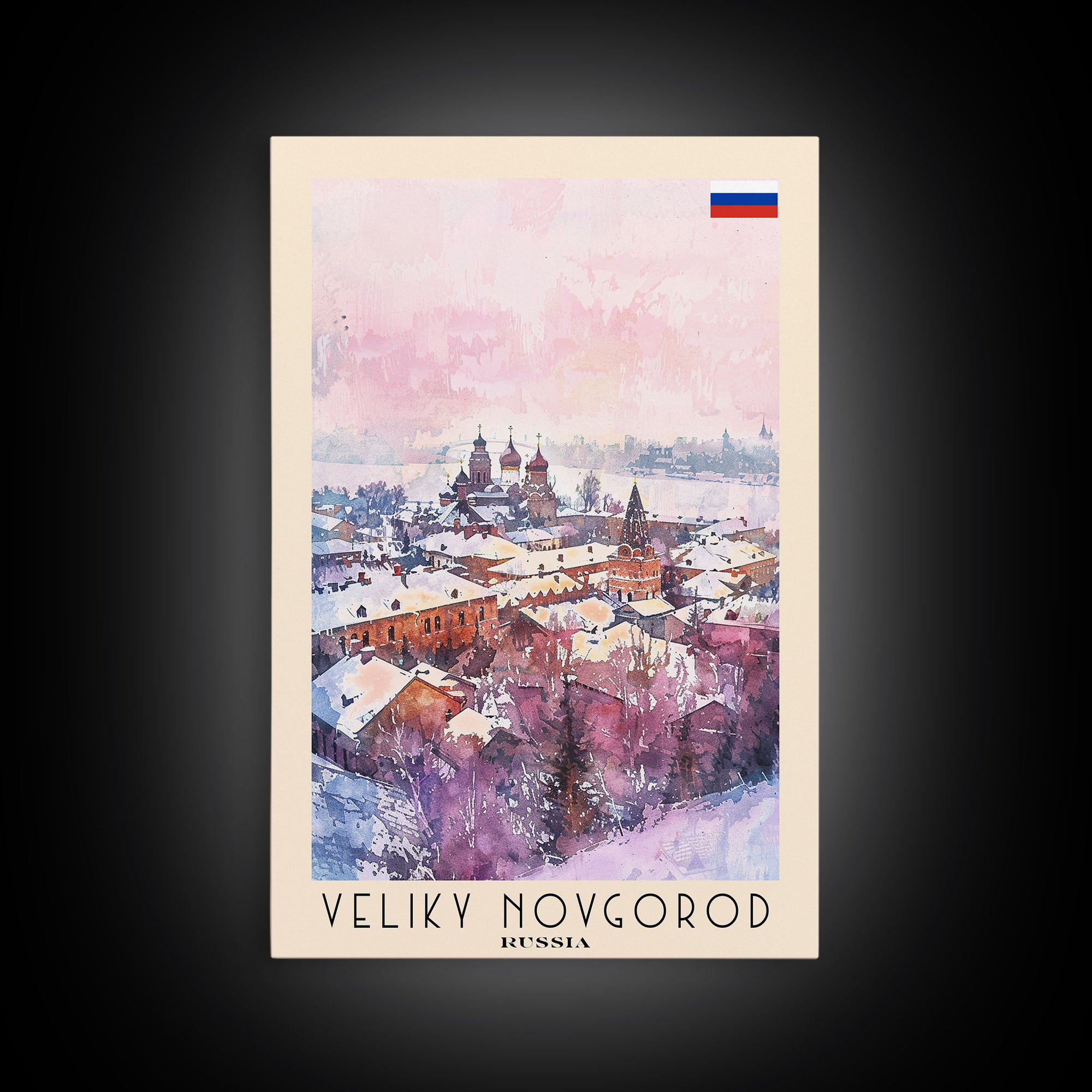 Veliky Novgorod Russia Travel Poster Framed Canvas Print, Watercolor Painting, Historic Wall Art, Home Decor, Russian Architecture, Classic Decor