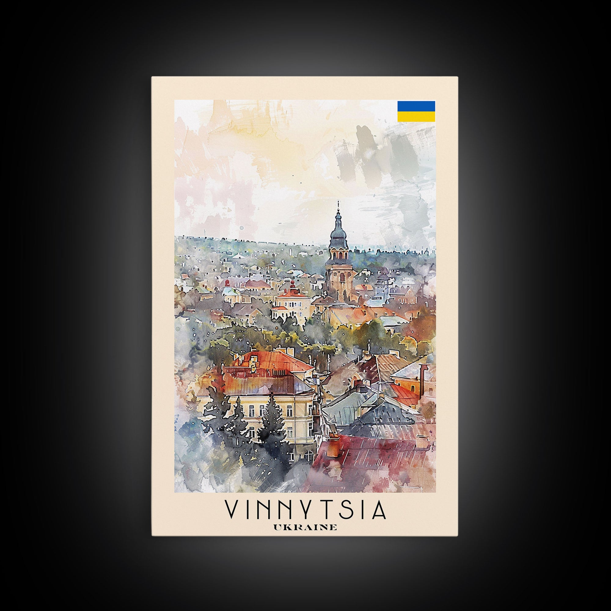 Vinnytsia Ukraine Travel Poster Framed Canvas Print, Watercolor Painting, Scenic Wall Art, Home Decor, Ukrainian Landscape, Classic Art