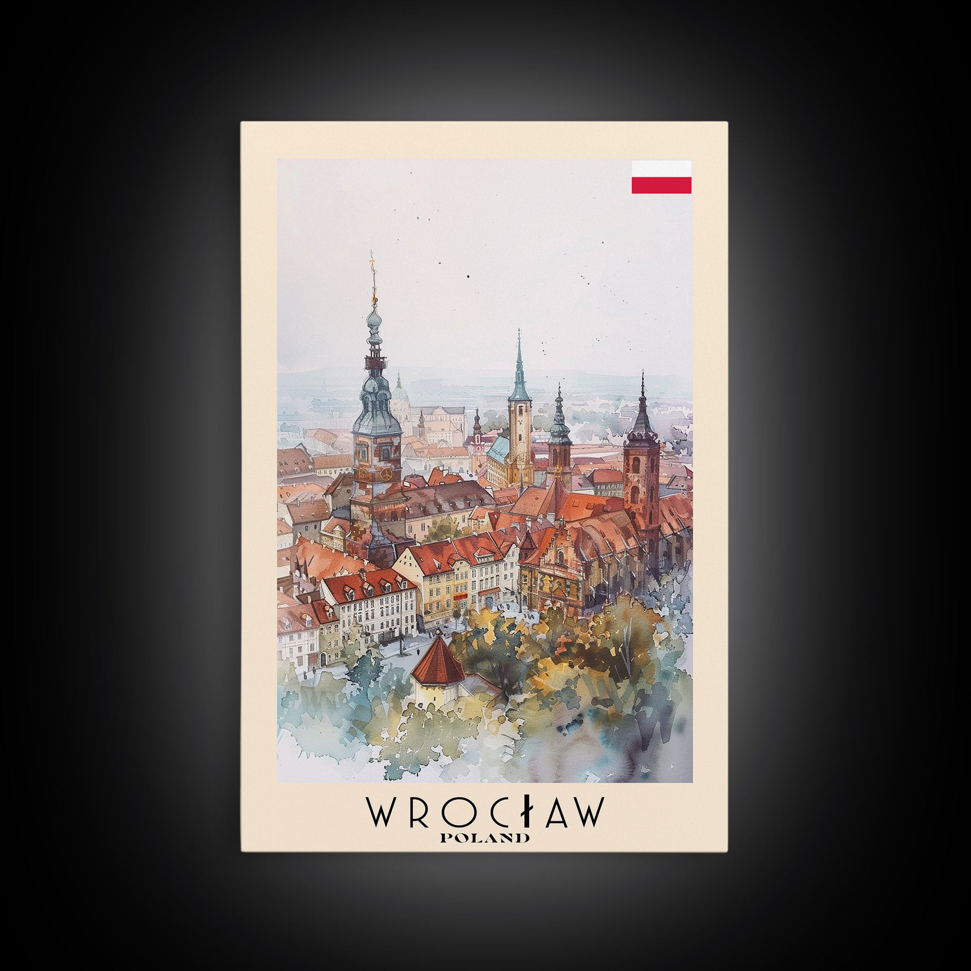 Wrocław Poland Travel Poster Framed Canvas Print, Watercolor Painting, Urban Wall Art, Home Decor, Polish Cityscape, Special Gift