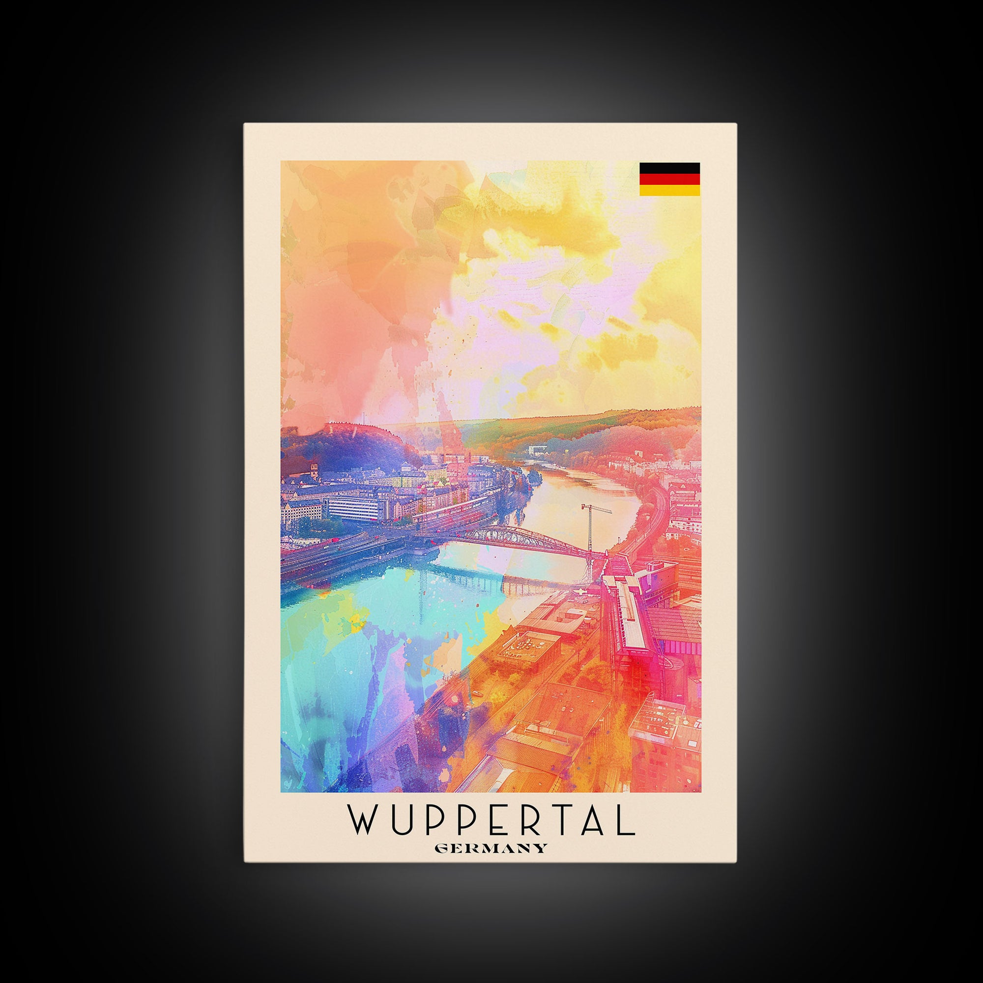 Wuppertal Germany Travel Poster Framed Canvas Print, Watercolor Painting, Urban Wall Art, Home Decor, German Cityscape, Artistic Gift