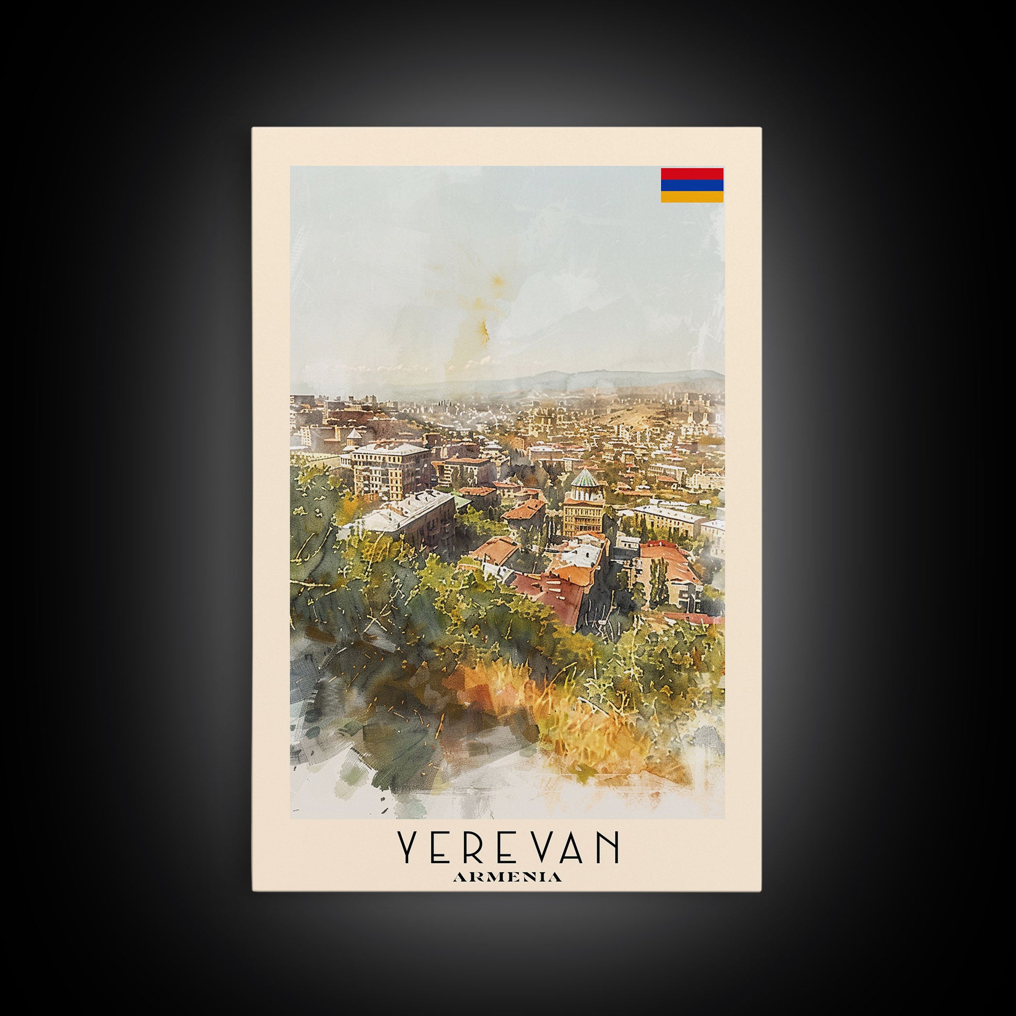 Yerevan Armenia Travel Poster Framed Canvas Print, Watercolor Painting, Scenic Wall Art, Home Decor, Armenian Landscape, Unique Gift