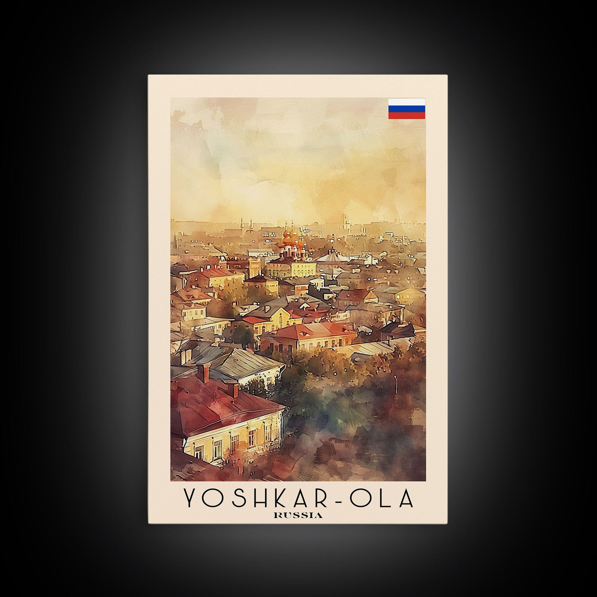 Yoshkar-Ola Russia Travel Poster Framed Canvas Print, Watercolor Painting, Urban Wall Art, Home Decor, Russian Cityscape, Gift for Her