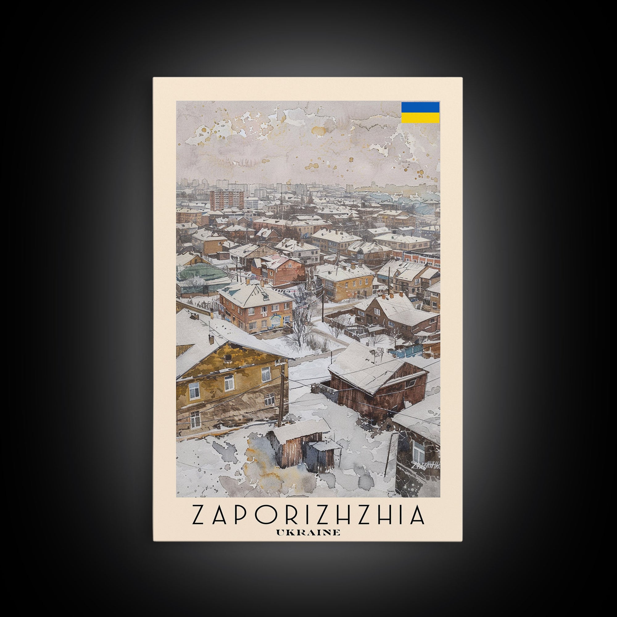 Zaporizhzhia Ukraine Travel Poster Framed Canvas Print, Watercolor Painting, Scenic Wall Art, Home Decor, Ukrainian Landscape, Special Gift