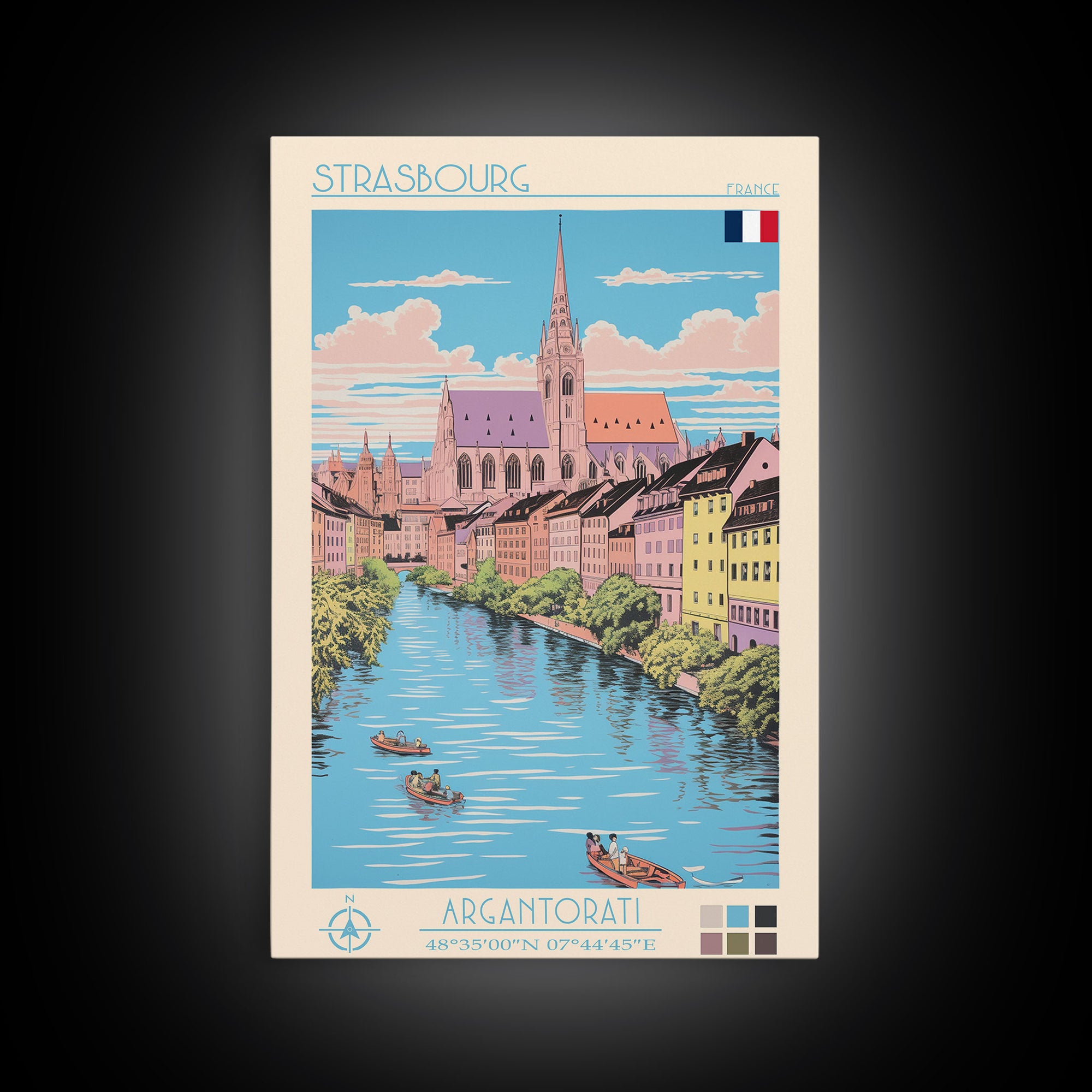 Strasbourg France Travel Poster Framed Canvas Print, Midcentury Modern Art, Pop Art Wall Decor, Living Room Art, Home Decoration