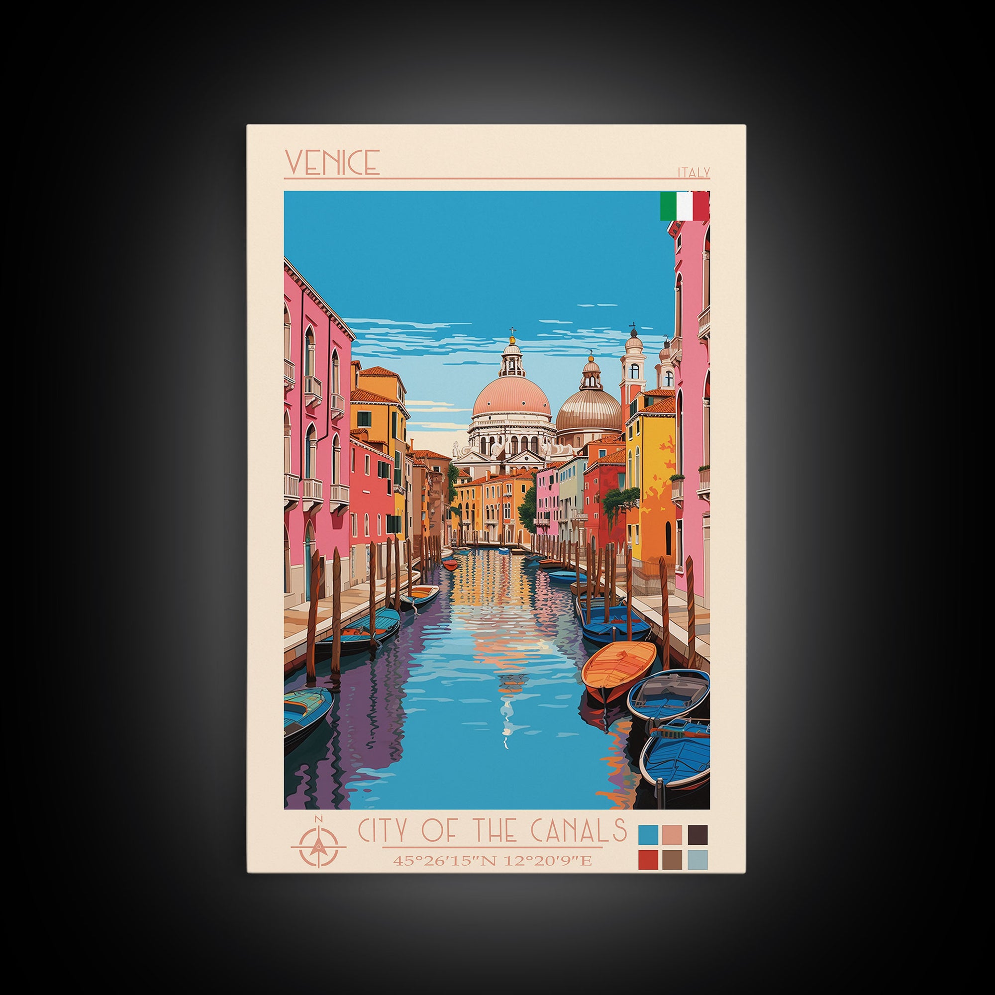 Venice Italy Travel Poster Framed Canvas Print, Midcentury Modern Art, Pop Art Wall Decor, Living Room Art, Vacation Gift