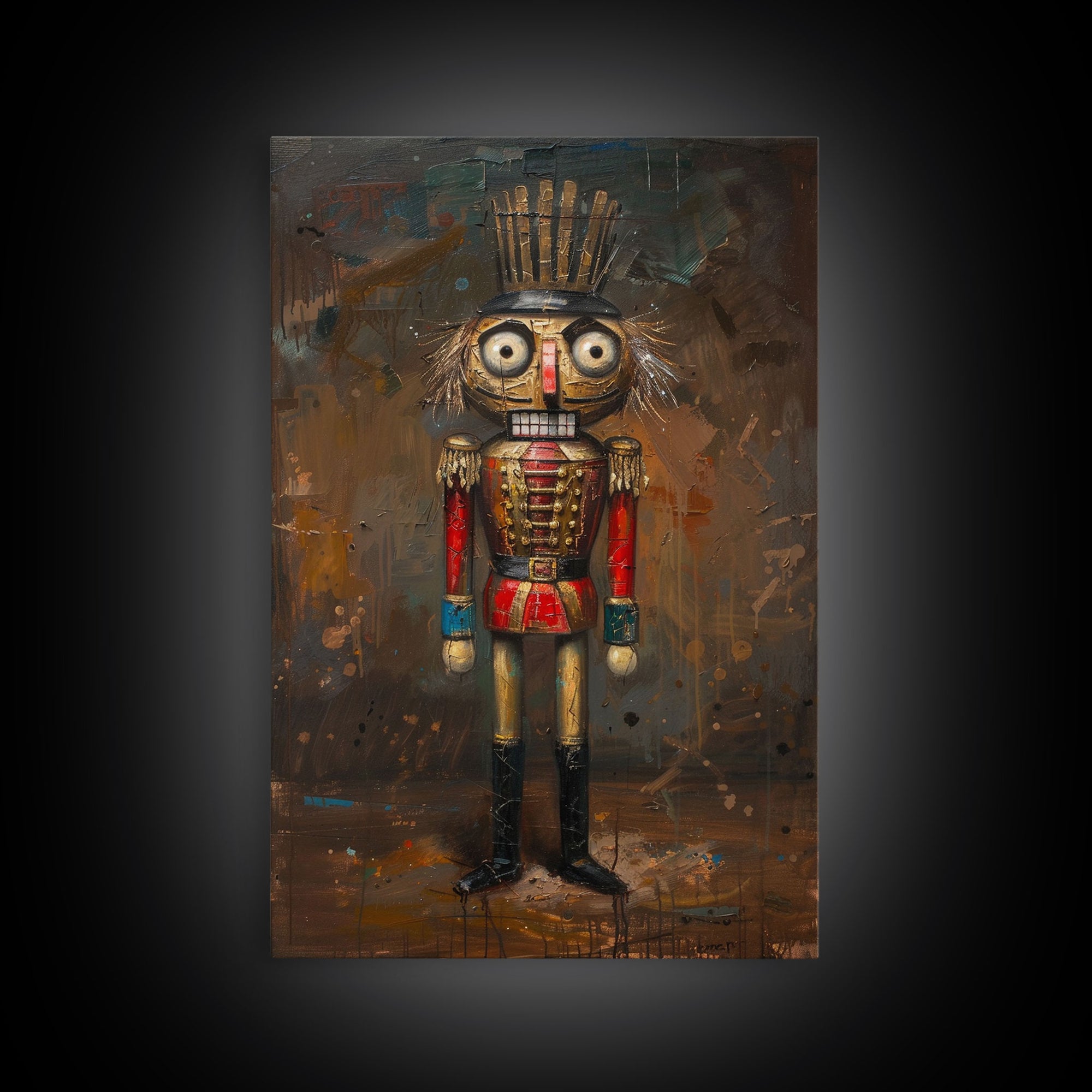 This Nutcracker has seen some things, framed canvas print, halloween decor, spooky season