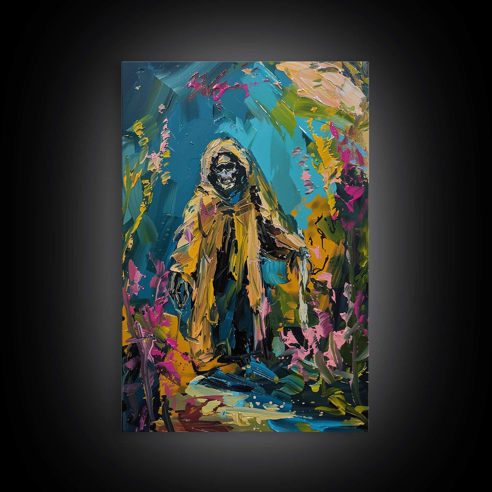 The Ghost Fisherman, Creepy Halloween Art, Framed Canvas Print