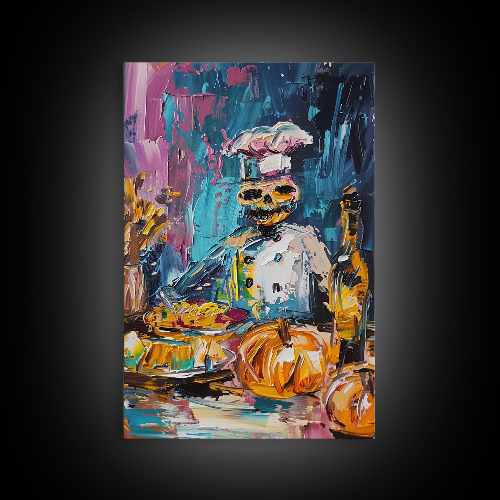 Skeleton Chef Cooking in a Colorful Kitchen - Halloween Skeleton Art - Fun Chef Skeleton Print - Spooky Cooking Skeleton Decor