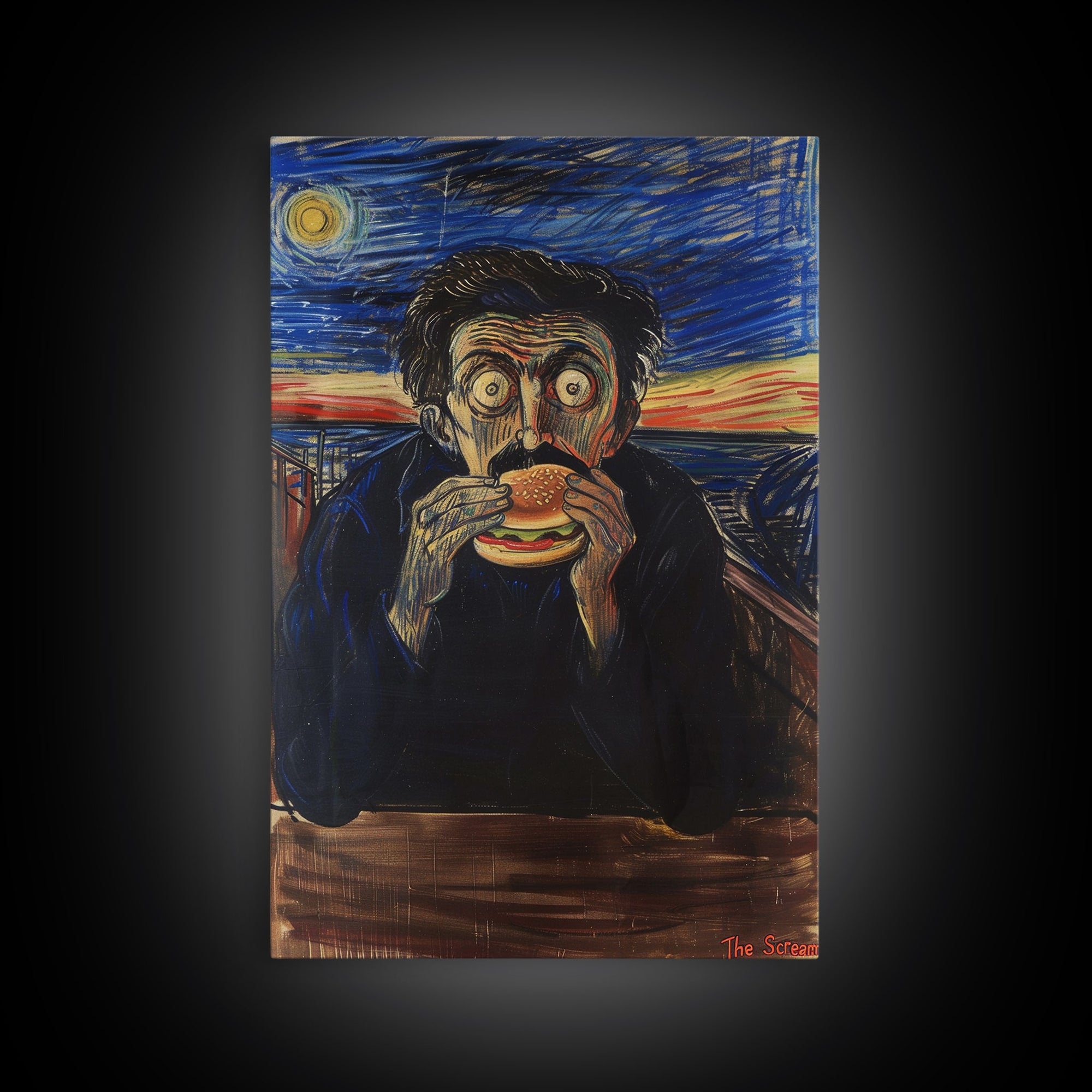 The Scream But With A Hamburger Halloween Artwork, Perfect for Adding a Touch of Spooky Humor to Your Wall Decor