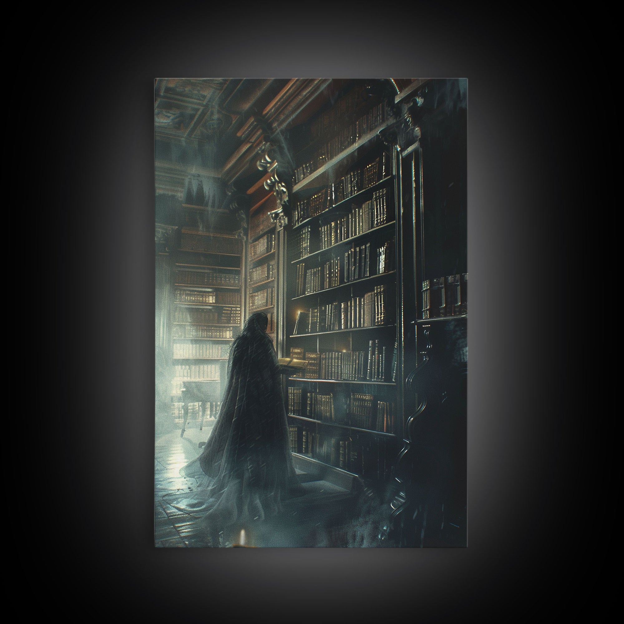 The Haunted Library Framed Canvas Print, Spooky Vibes Wall Art, Halloween Art, Halloween Props and Accessories, Home Decor Wall Art