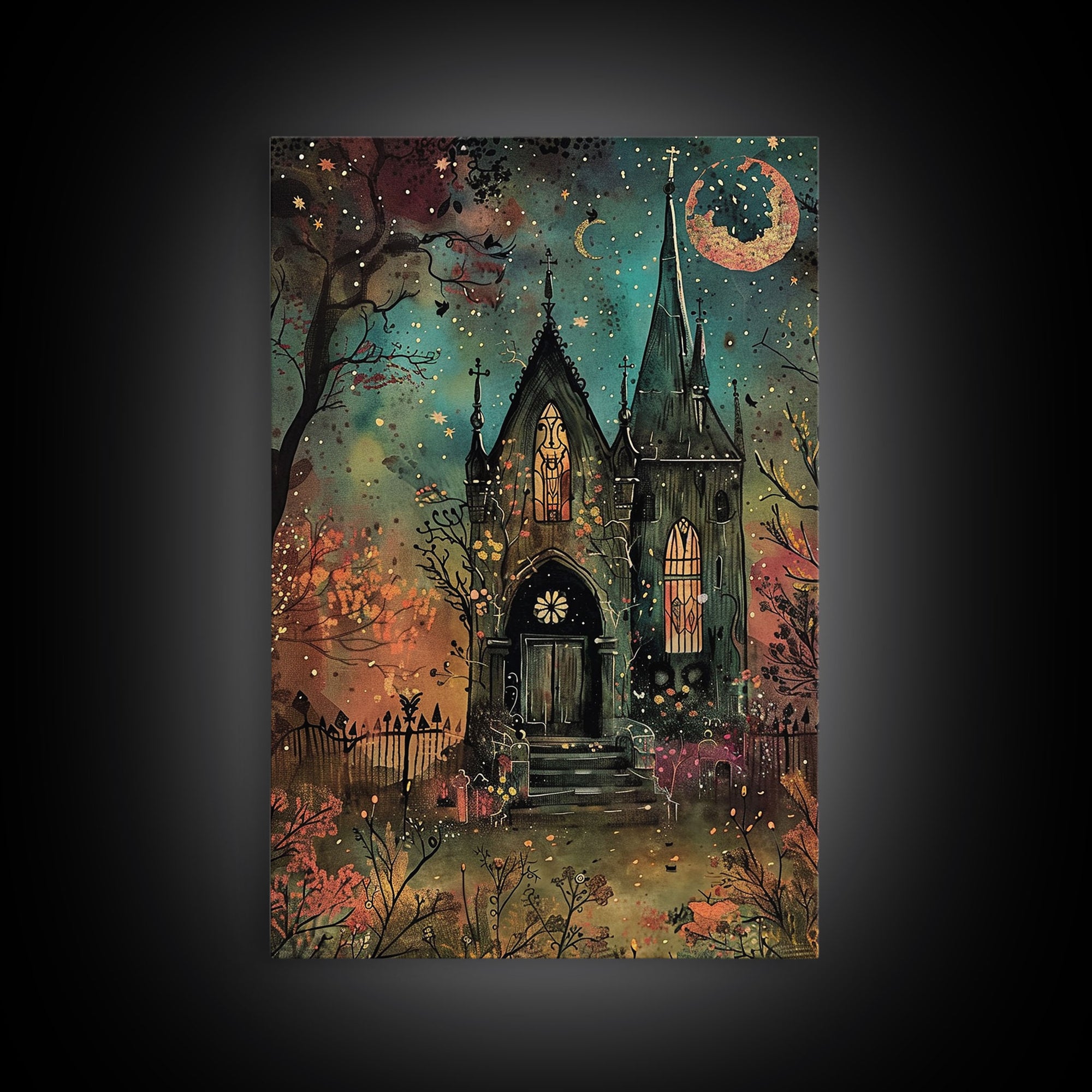 The Haunted Mausoleum, Framed Canvas Print, Spooky Season Halloween Decor, Halloween Props Wall Art, Gift For Halloween Lover