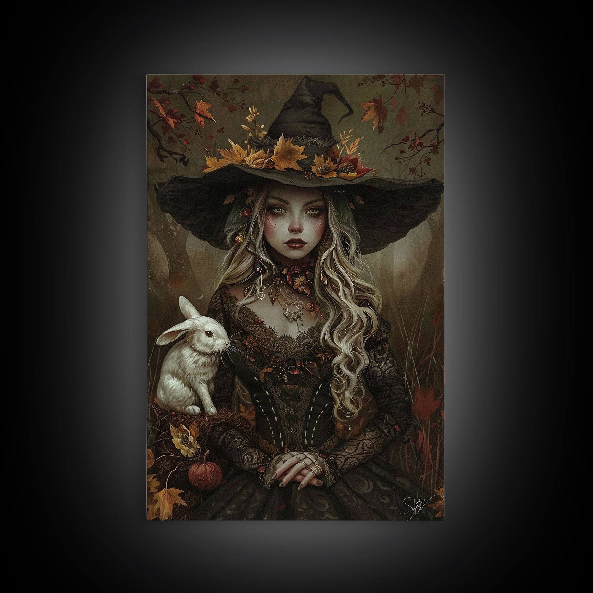 Summertime Witch Framed Canvas Print, Halloween Decor, Cottagecore Witchy Spooky Vibes