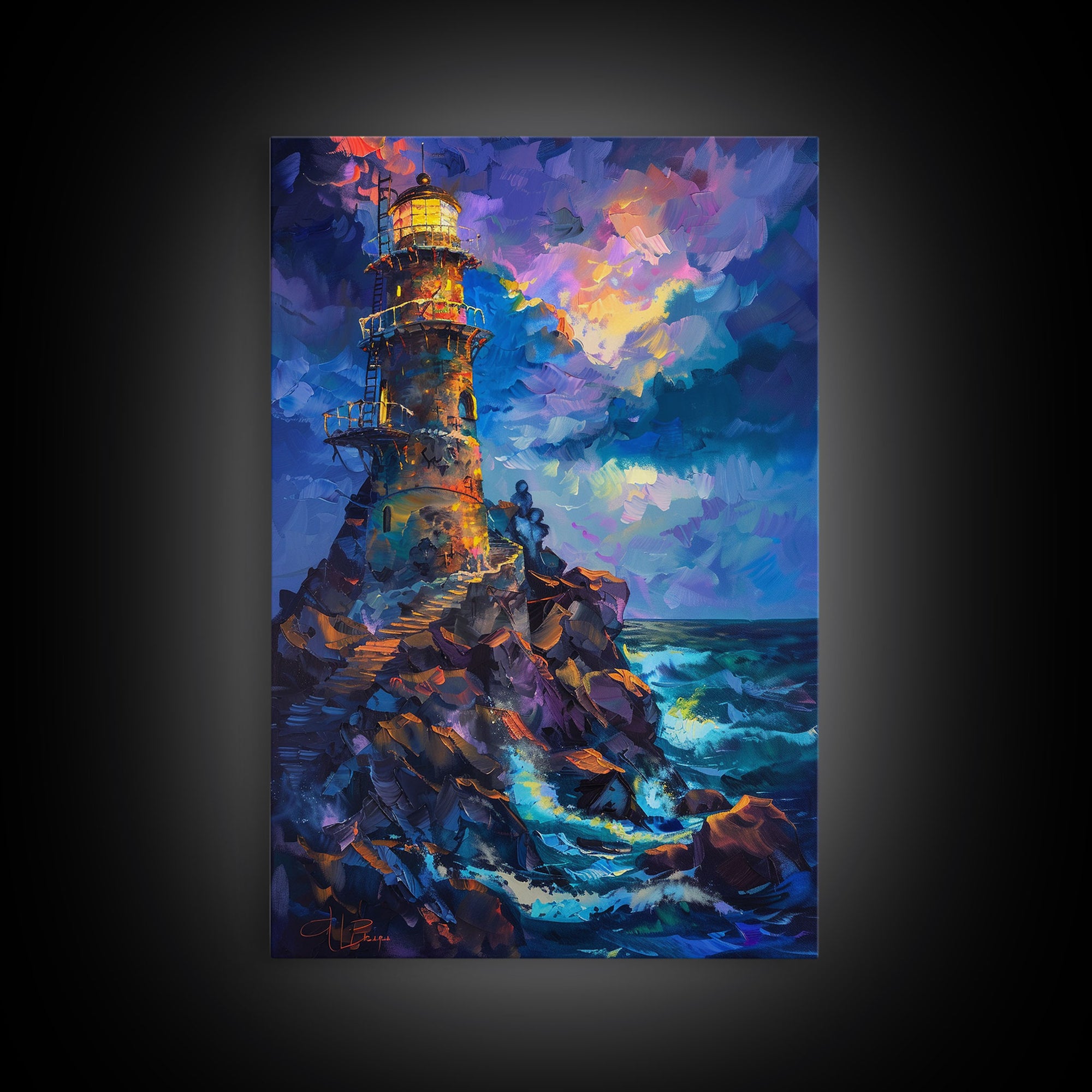 Stormy Lighthouse, Halloween Art Print, Spooky Home Decor, Framed Canvas Print, Creepy Art, Halloween Wall Decor, Seasonal Wall Art