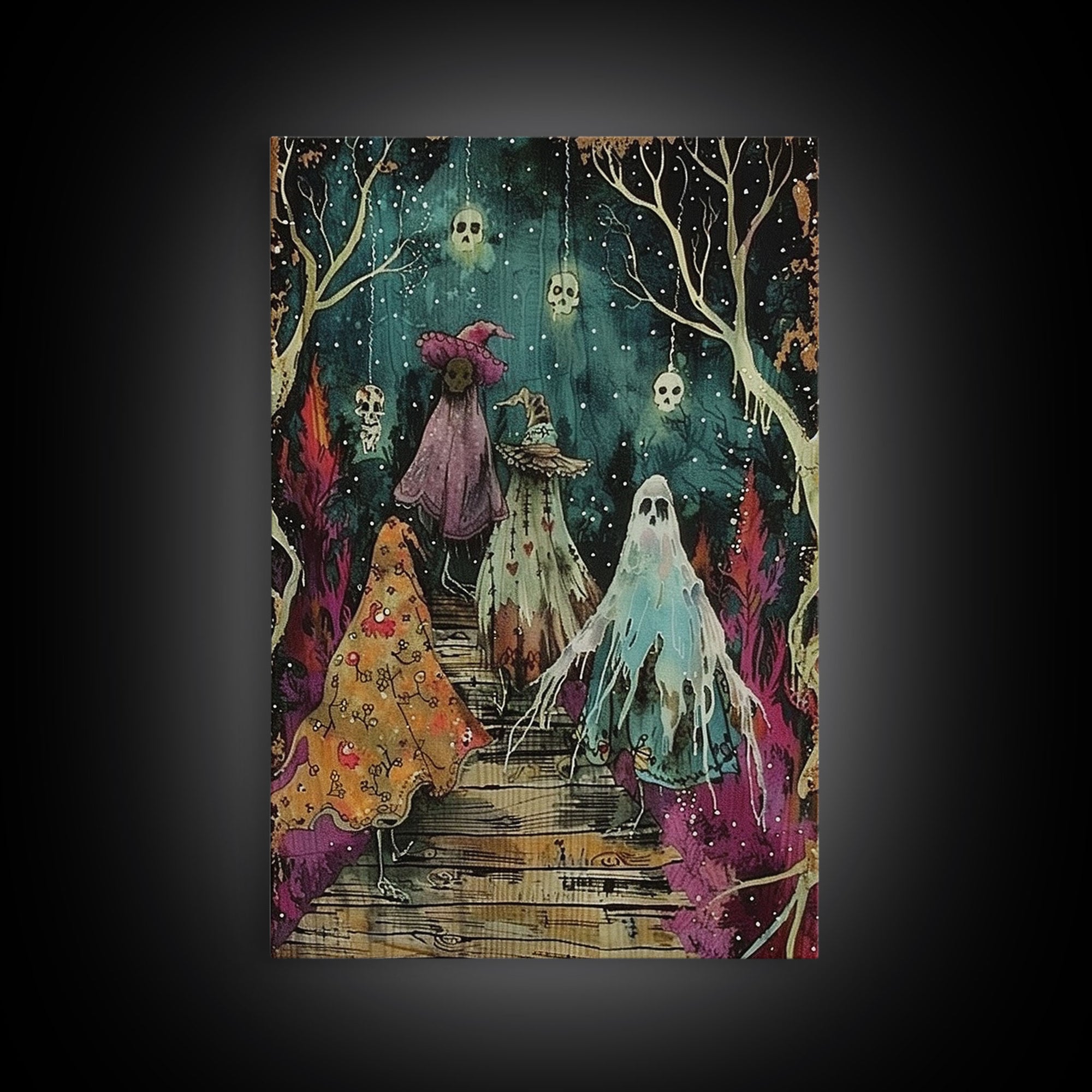 Spooky Trick Or Treaters Halloween Decor Framed Canvas Print, Cottage Core Mashup, Halloween Props, Spooky Vibes, Spooky Season Art