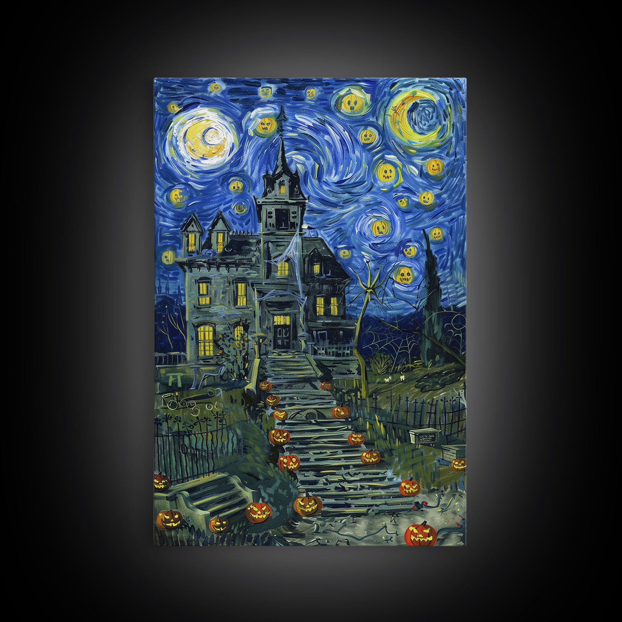 Starry Night Inspired Haunted Cemetary, Halloween Decor / Hallowen Wall Art / Halloween Props