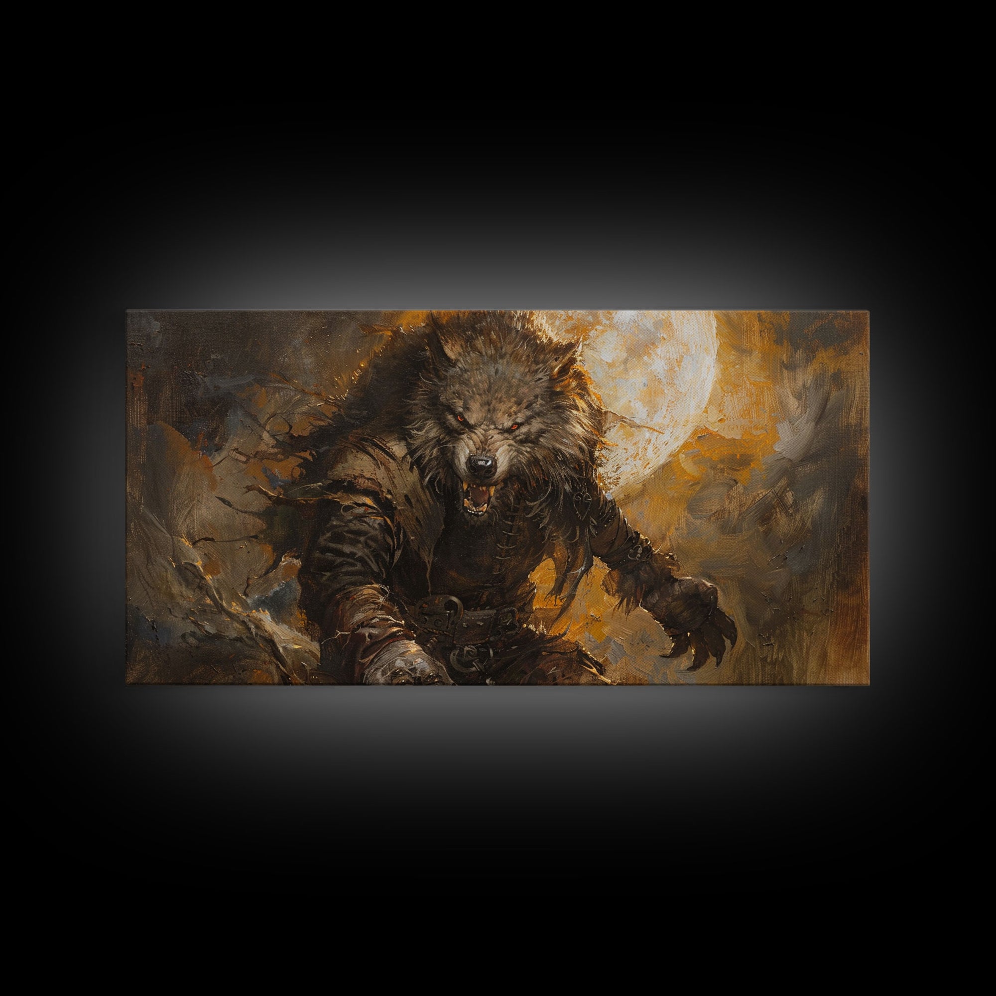 There Werewolf, Dark Academia Portrait, Framed Canvas Print, Victorian Werewolf Oil Painting, Spooky Decor