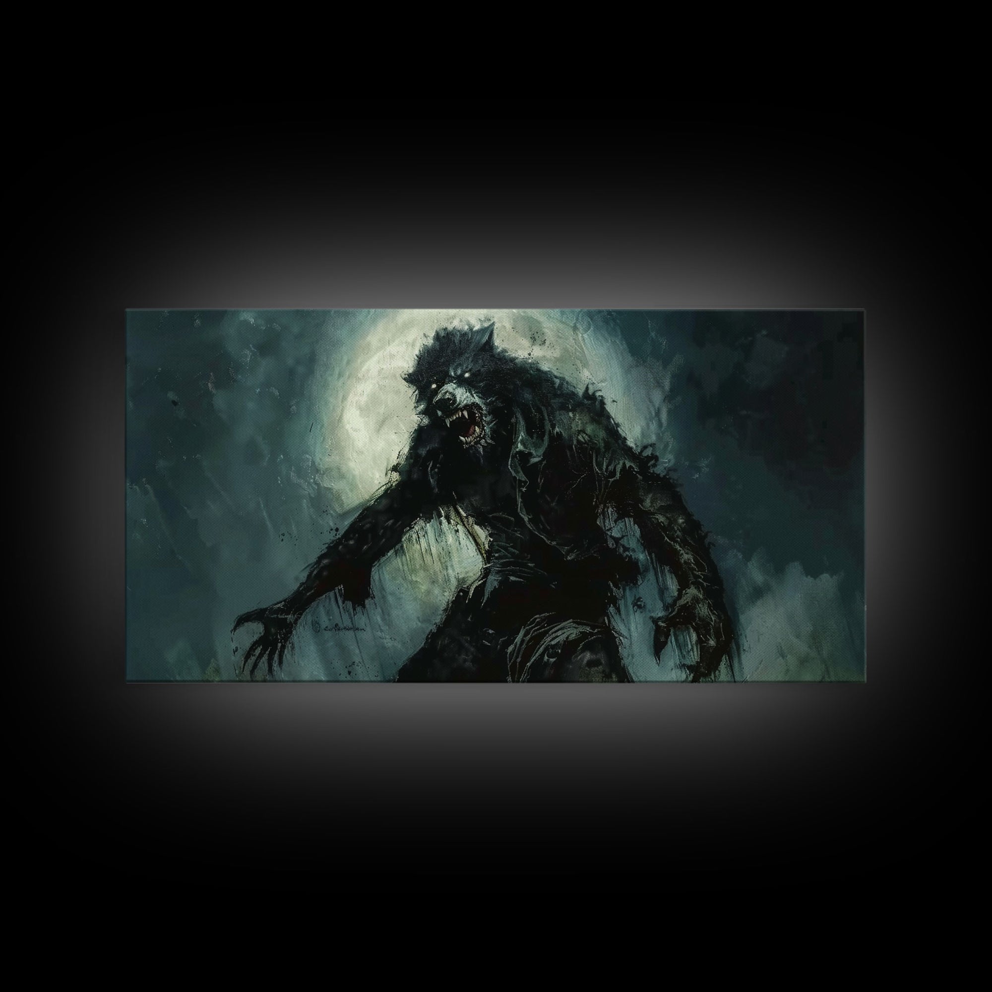 There Werewolf, Dark Academia Portrait, Framed Canvas Print, Victorian Werewolf Oil Painting, Spooky Decor