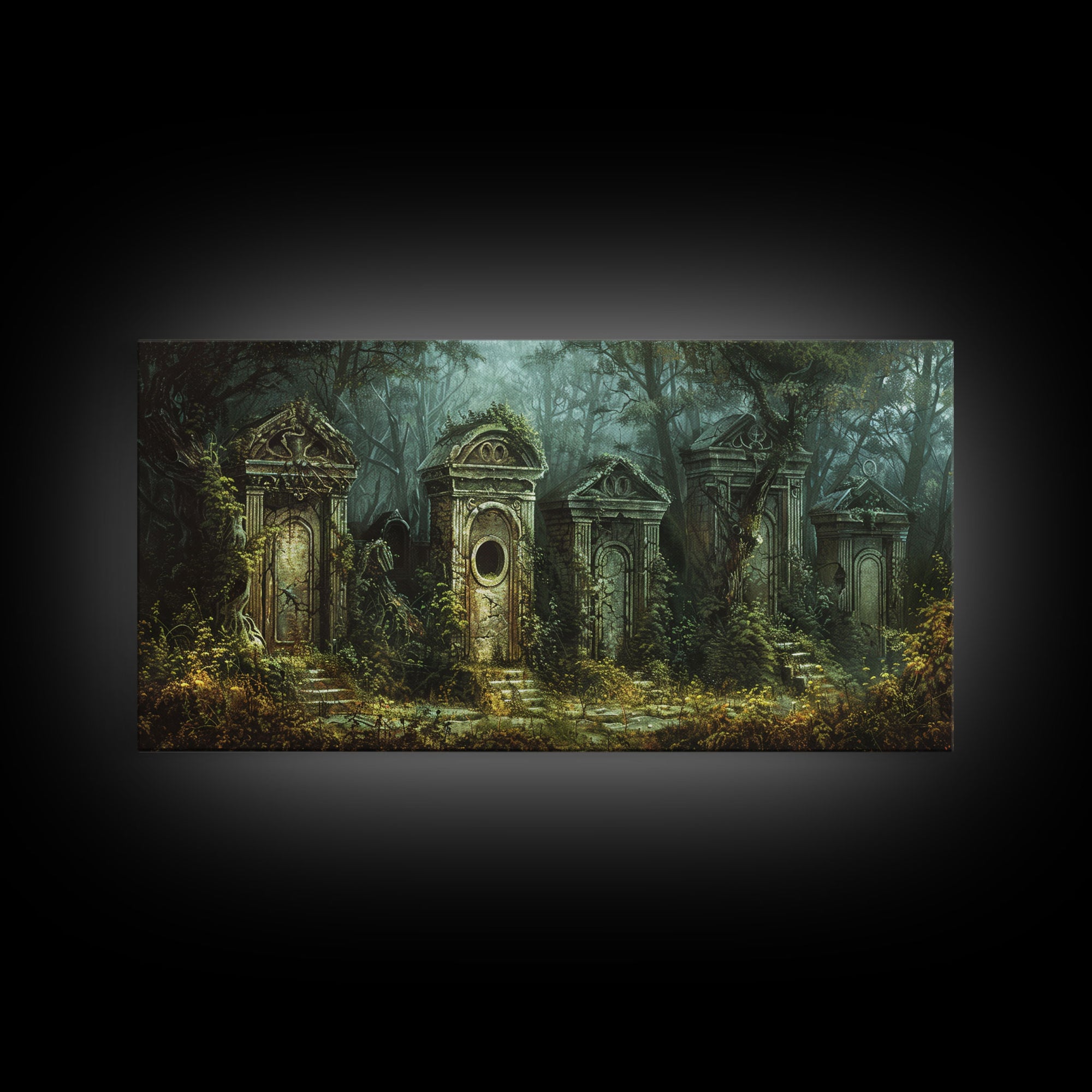 The Haunted Grave Yard, Spooky Season Framed Canvas Print, Halloween Decor, Spooky Vibes, Dark Academia Wall Art