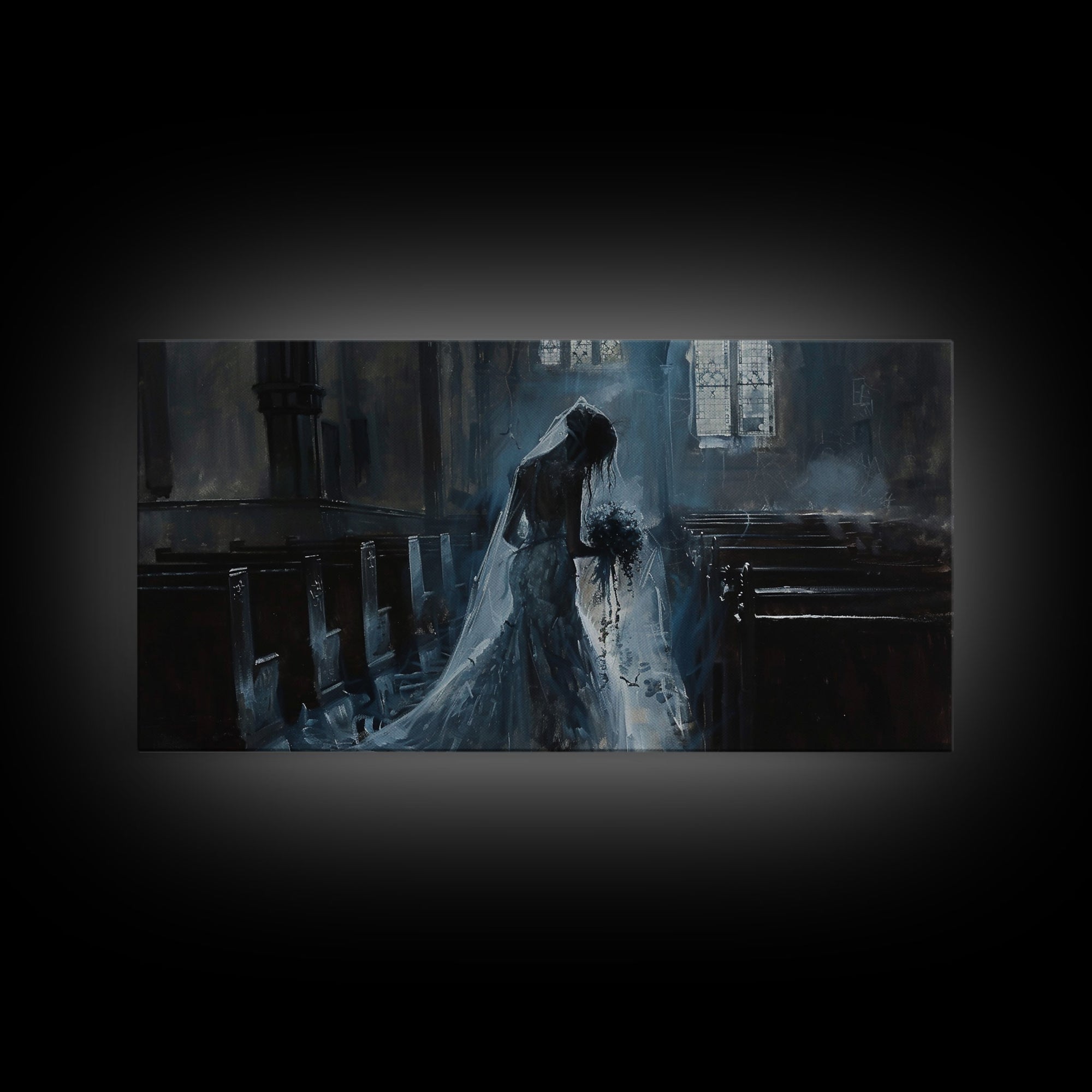 The Ghostly Pride, Framed Canvas Print, Dark Academia Oil Painting, Victorian Style Halloween Art