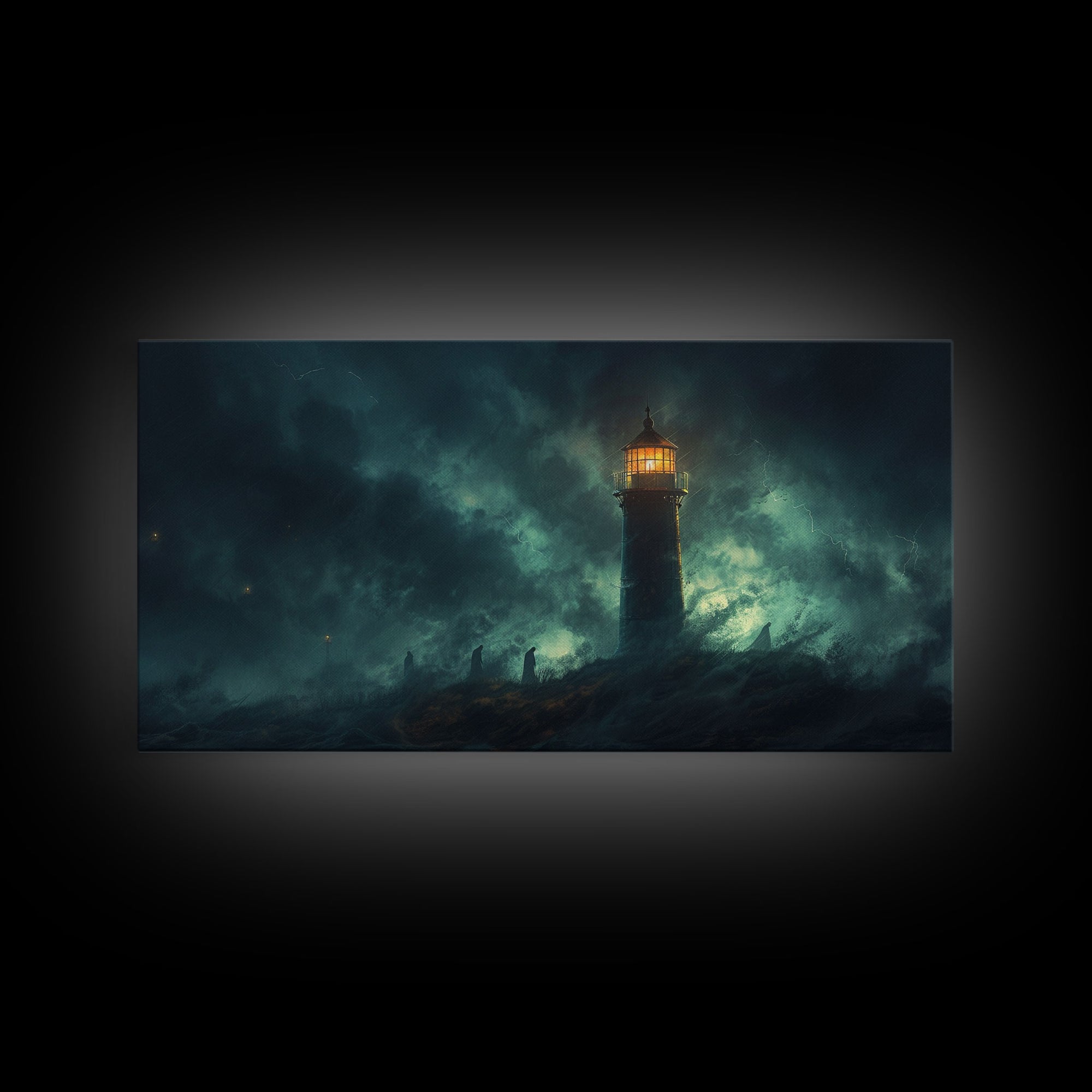 Spooky Haunted Light House Framed Canvas Print - Halloween Decor - Spooky Season Wall Art - Halloween Unique Wall Decor