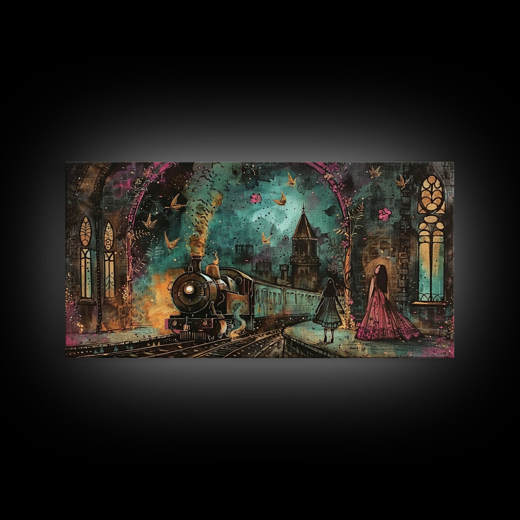 Spooky Haunted Railway, Spooky Wall Art, Framed Canvas Print, Unique Halloween Wall Art Gift Idea, Halloween Props