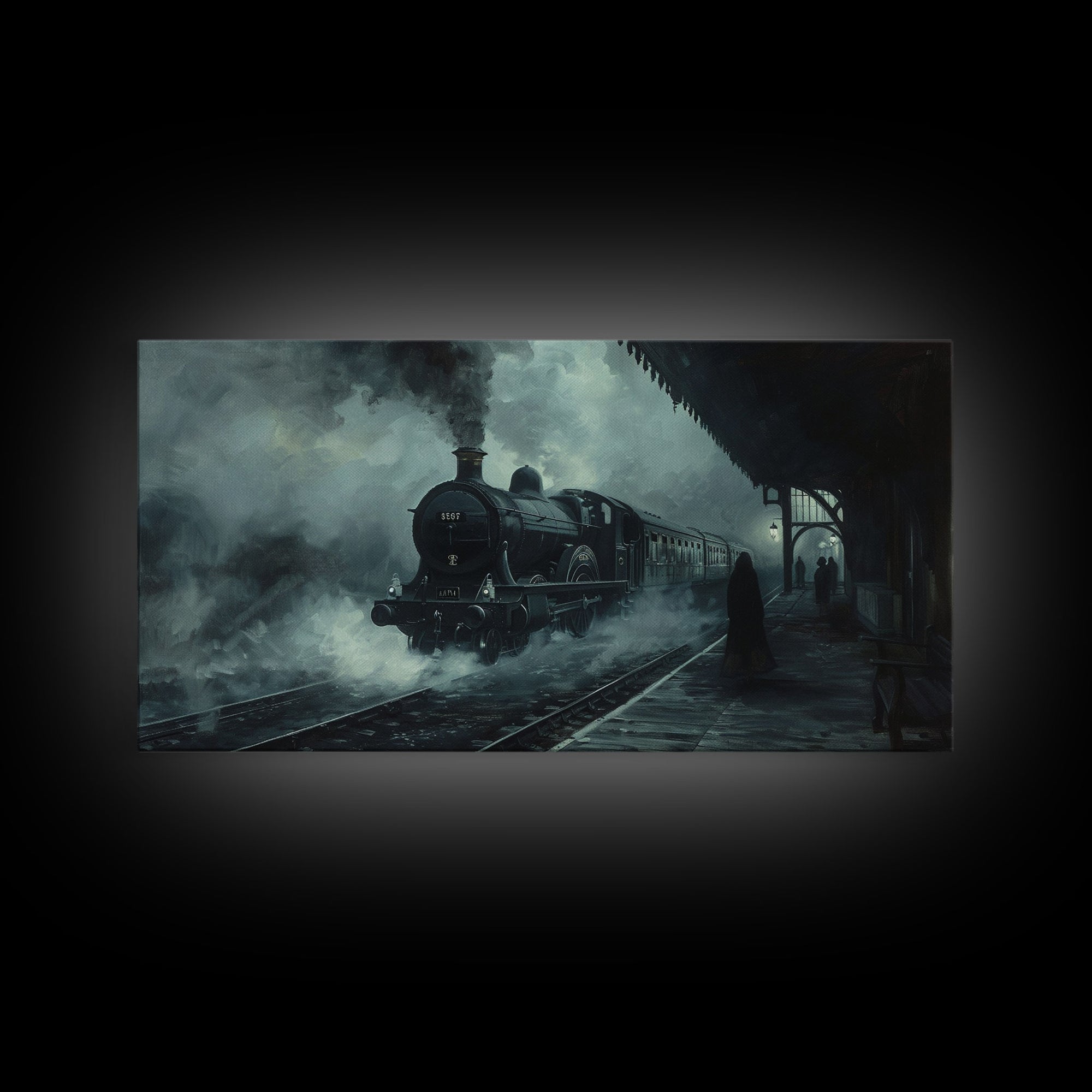 Spooky Haunted Steam Train, Spooky Wall Art, Framed Canvas Print, Unique Halloween Wall Art Gift Idea, Halloween Props