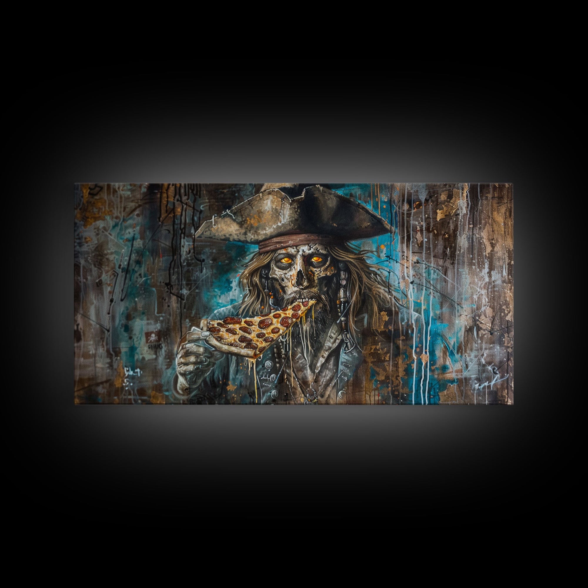 The Pizza Pirate, Framed Canvas Print, Funny Halloween Decor, Halloween Gift Idea