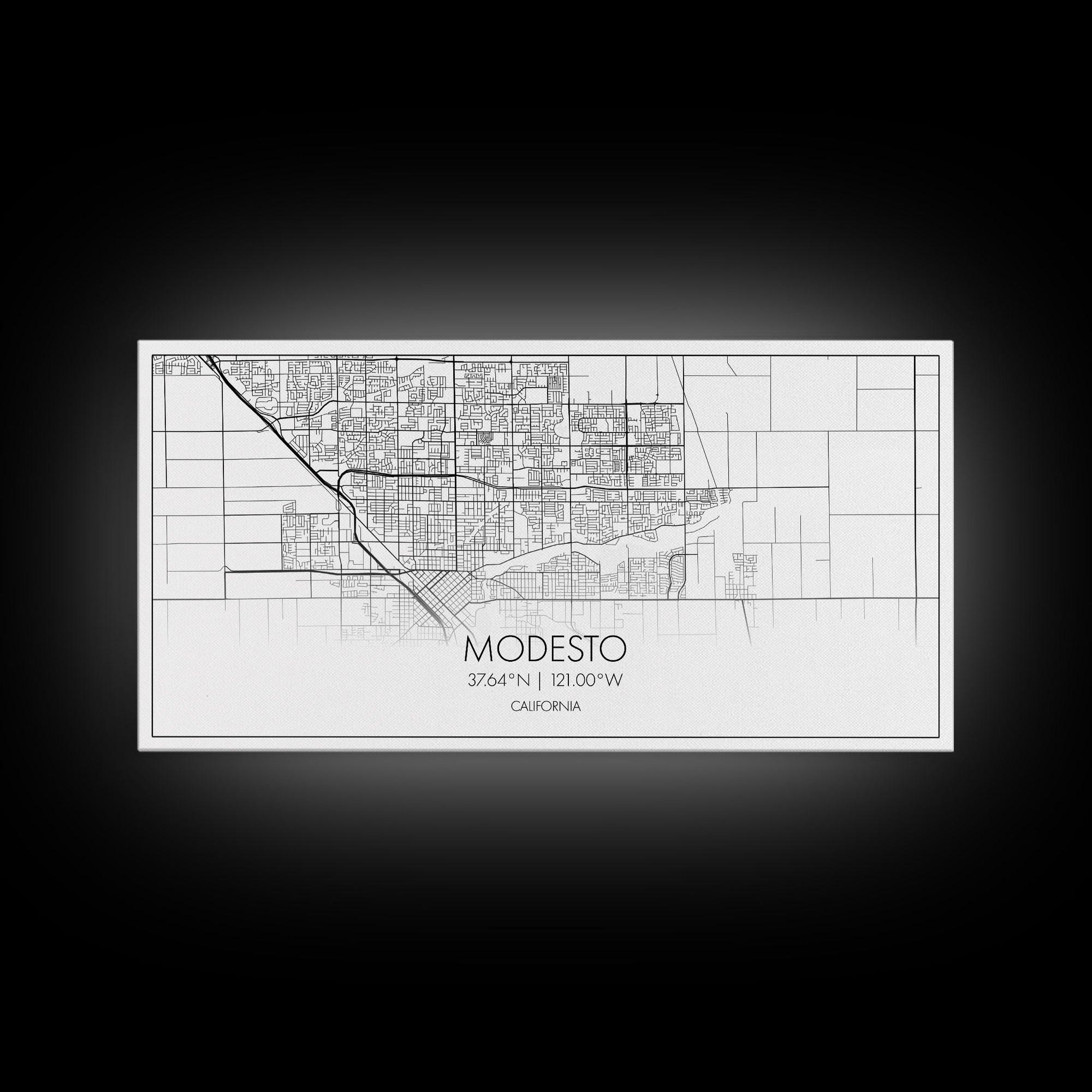 Modesto City Map, California Map, Map Art, Minimalist Wall Art, Wall Art, Canvas Art, Gift For Wife, Dorm Room Prints, Horizontal Wall Art