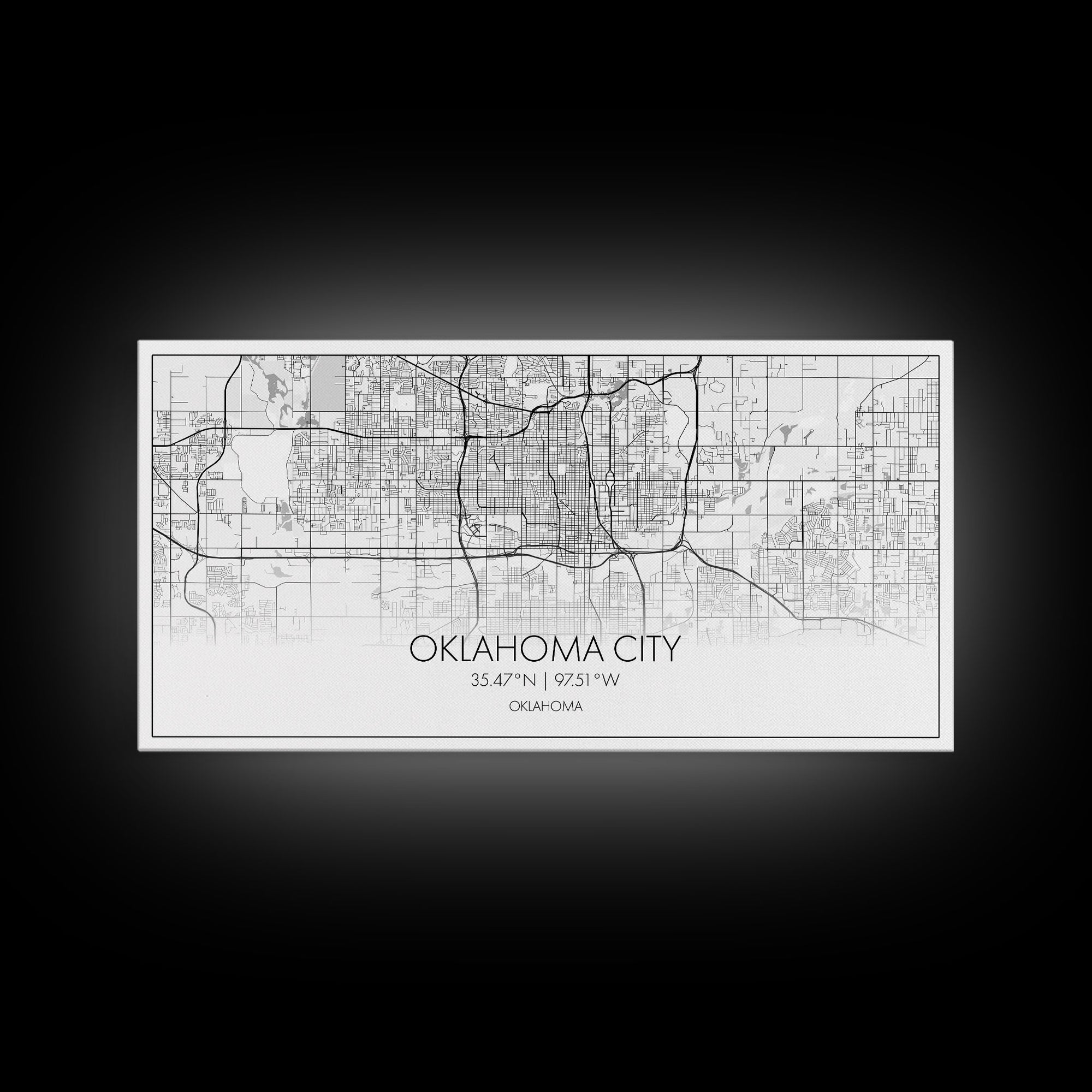 Oklahoma City Map, Oklahoma Art, Map Print, Minimalist Wall Art, Wall Art, Canvas Art, Panoramic Art, Farmhouse Décor, Real Estate Gift