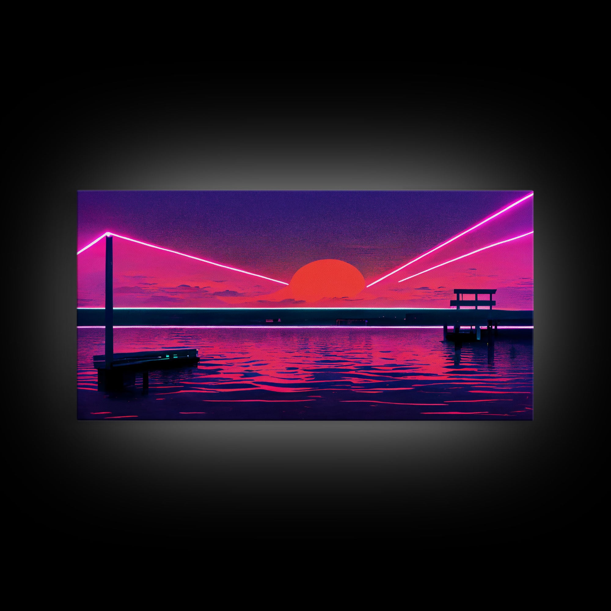 Outrun Style Abstract Wall Art | Framed Canvas Print | Framed Art | Unique Wall Decor | Centerpiece Art | Large Art | Synthwave Retro Art