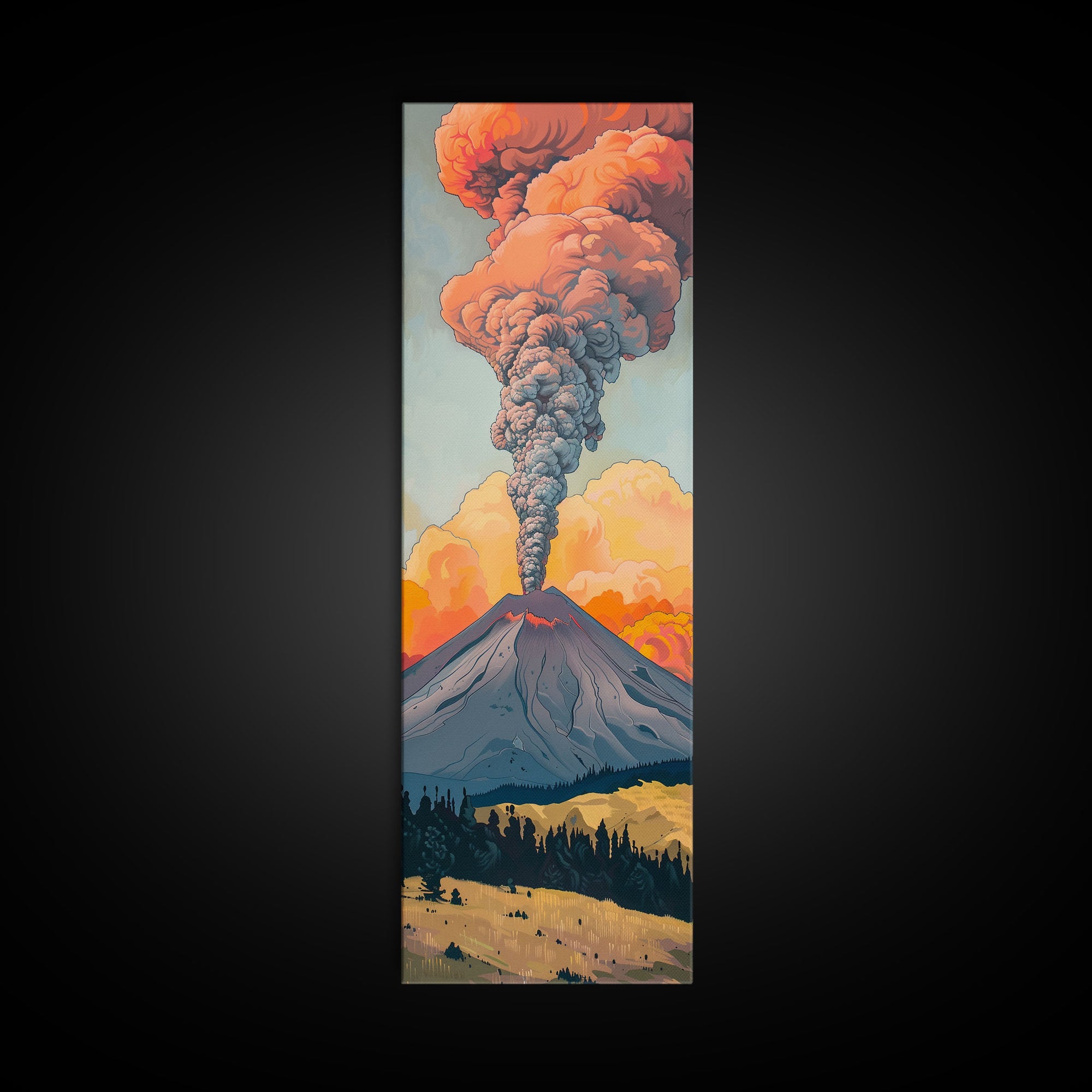 Colorful Volcano Eruption Printed on Framed Canvas, Vertical Landscape Art Print, Mountain Wall Art, 3D Canvas Art, Vertical Office Art